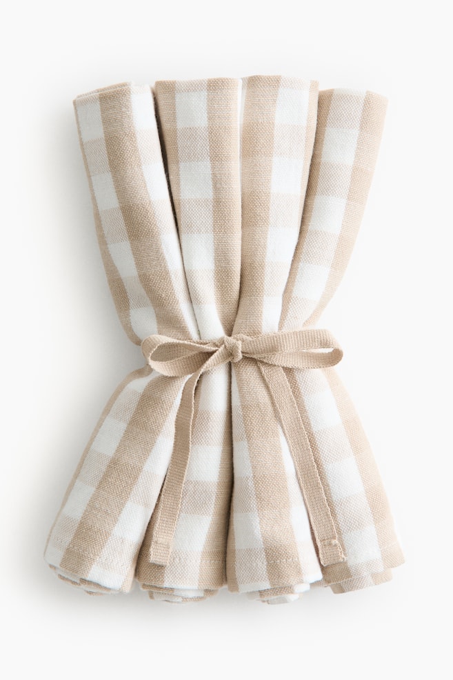 4-Pack Cotton Napkins - Beige/gingham/Green/gingham/Terracotta/striped/Dark brown/gingham/Beige/striped/Dark brown/striped/Terracotta/gingham - 1