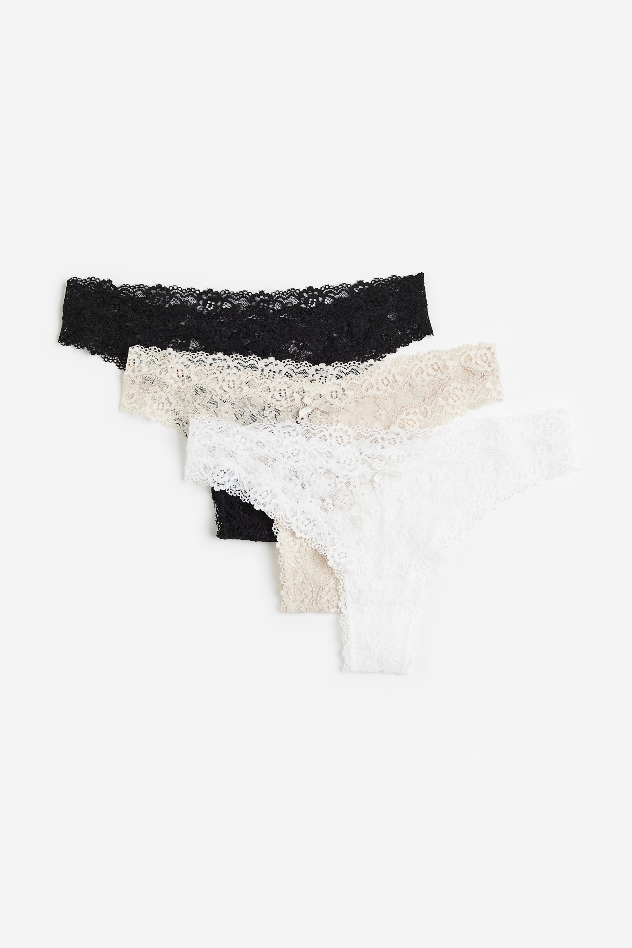 3-pack lace Brazilian briefs - Black/Light beige/White - Ladies | H&M GB