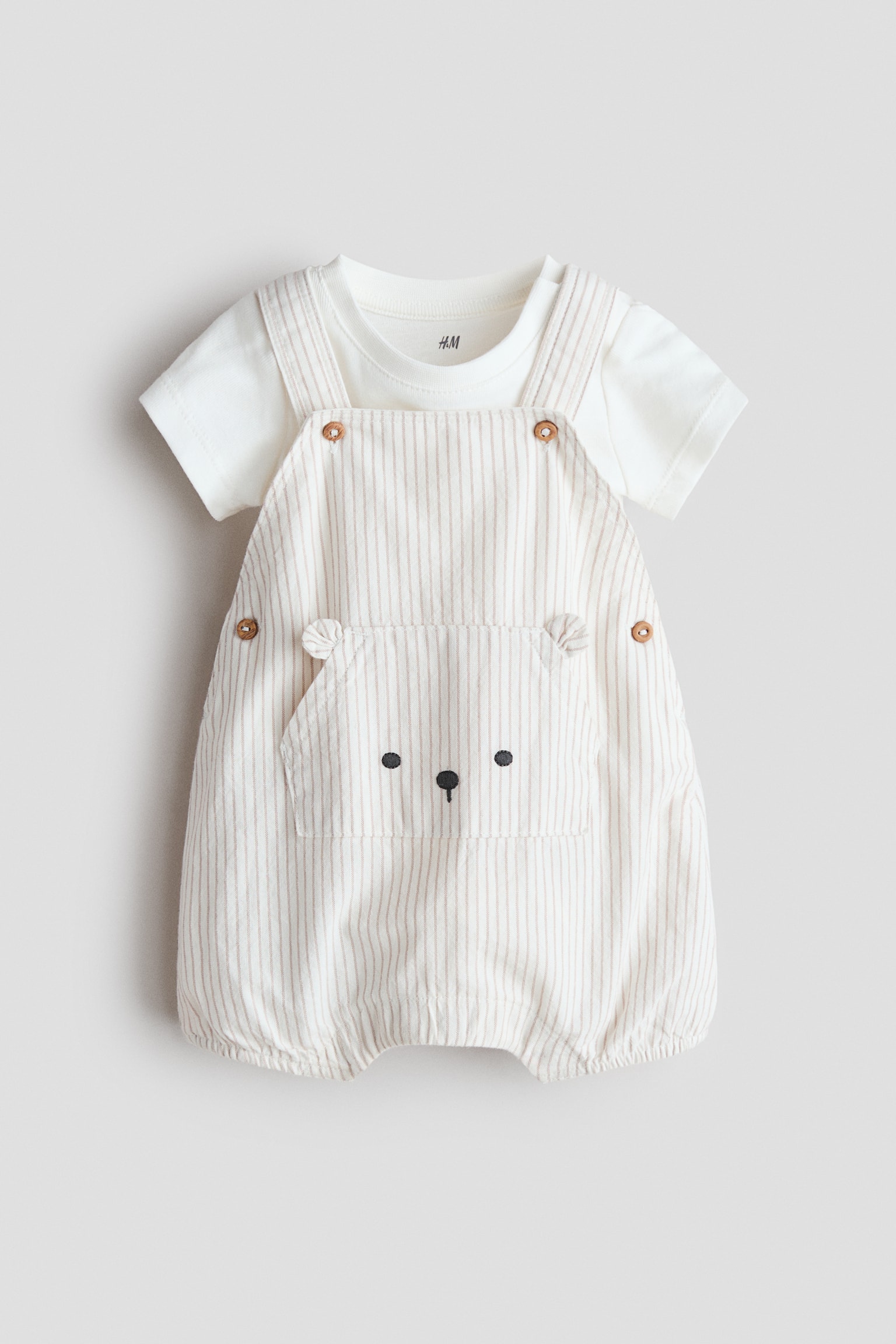 2-piece Cotton Set - White/beige striped/Light beige/white/Beige/white