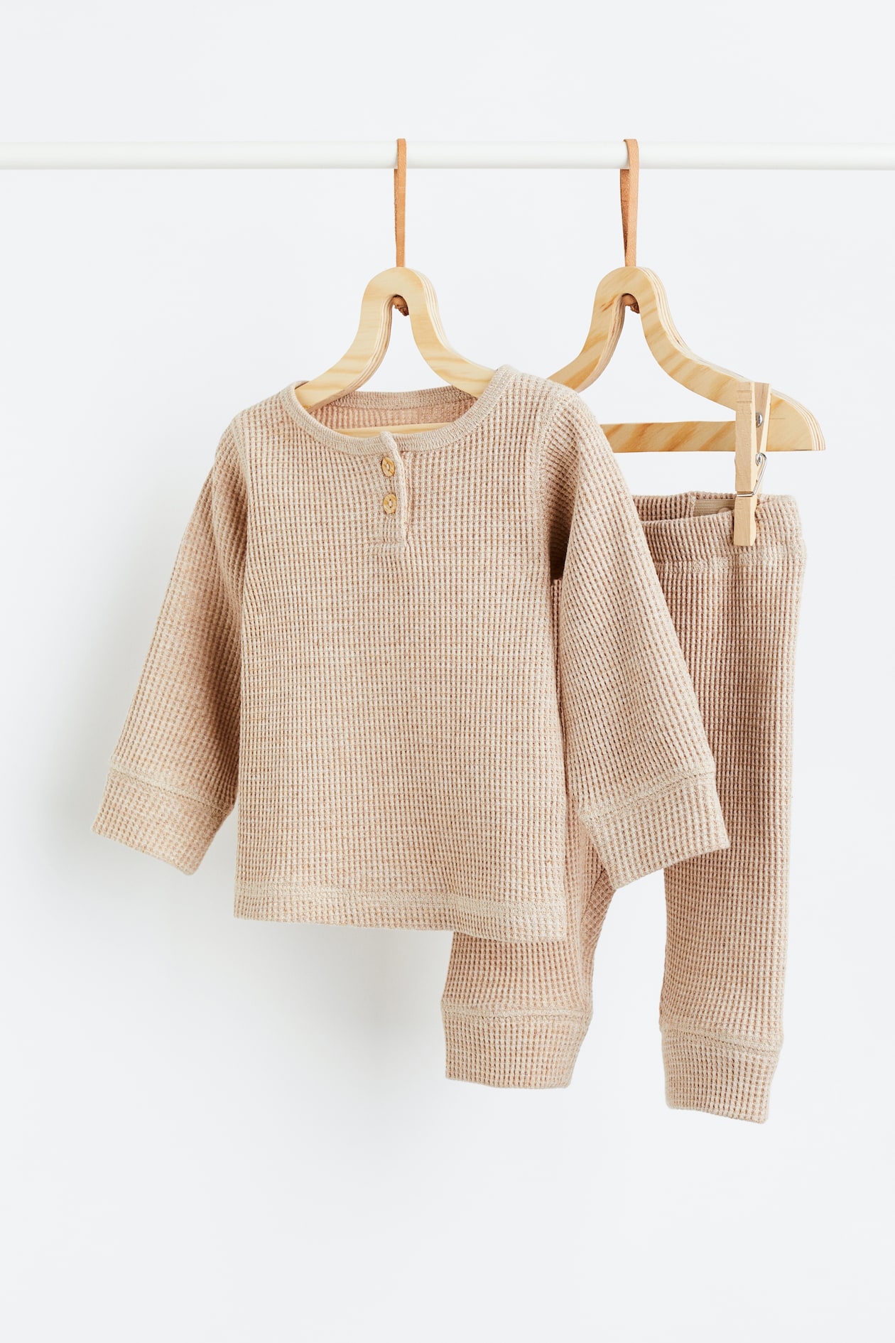 Waffled Set - Round Neck - Long sleeve - Beige melange - Kids | H&M US