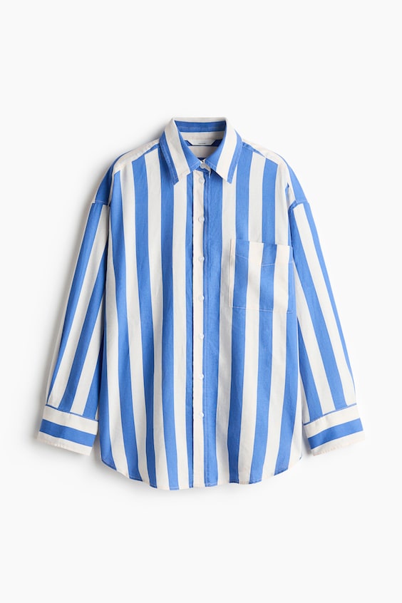 Женские рубашки H&M Oversized Linen-Blend Shirt