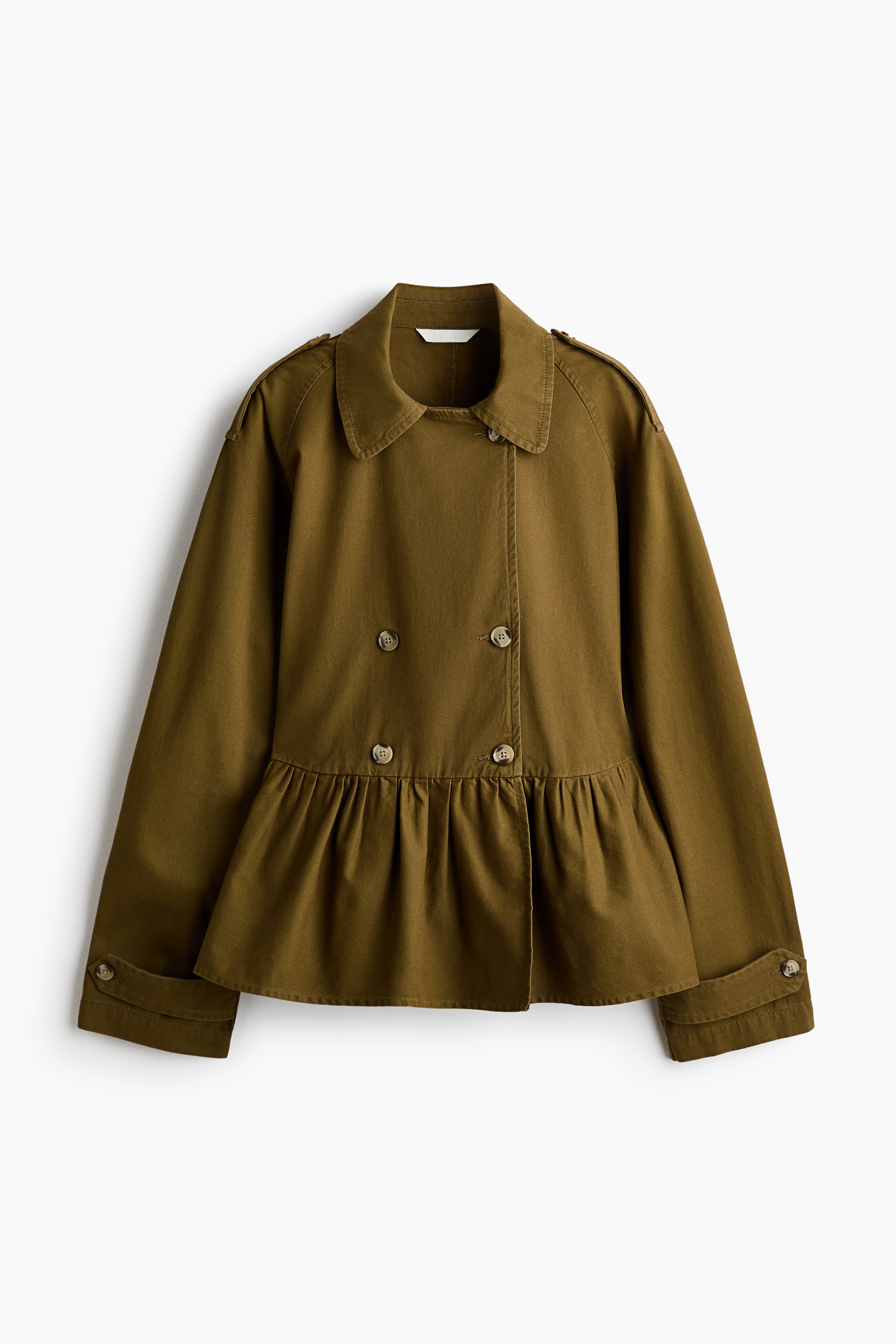 Short peplum trench coat - Dark khaki green
