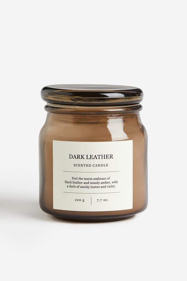 Duftkerze im Glasgefäß - Dunkelbeige/Dark Leather/Weiß/Darjeeling Cotton - 1