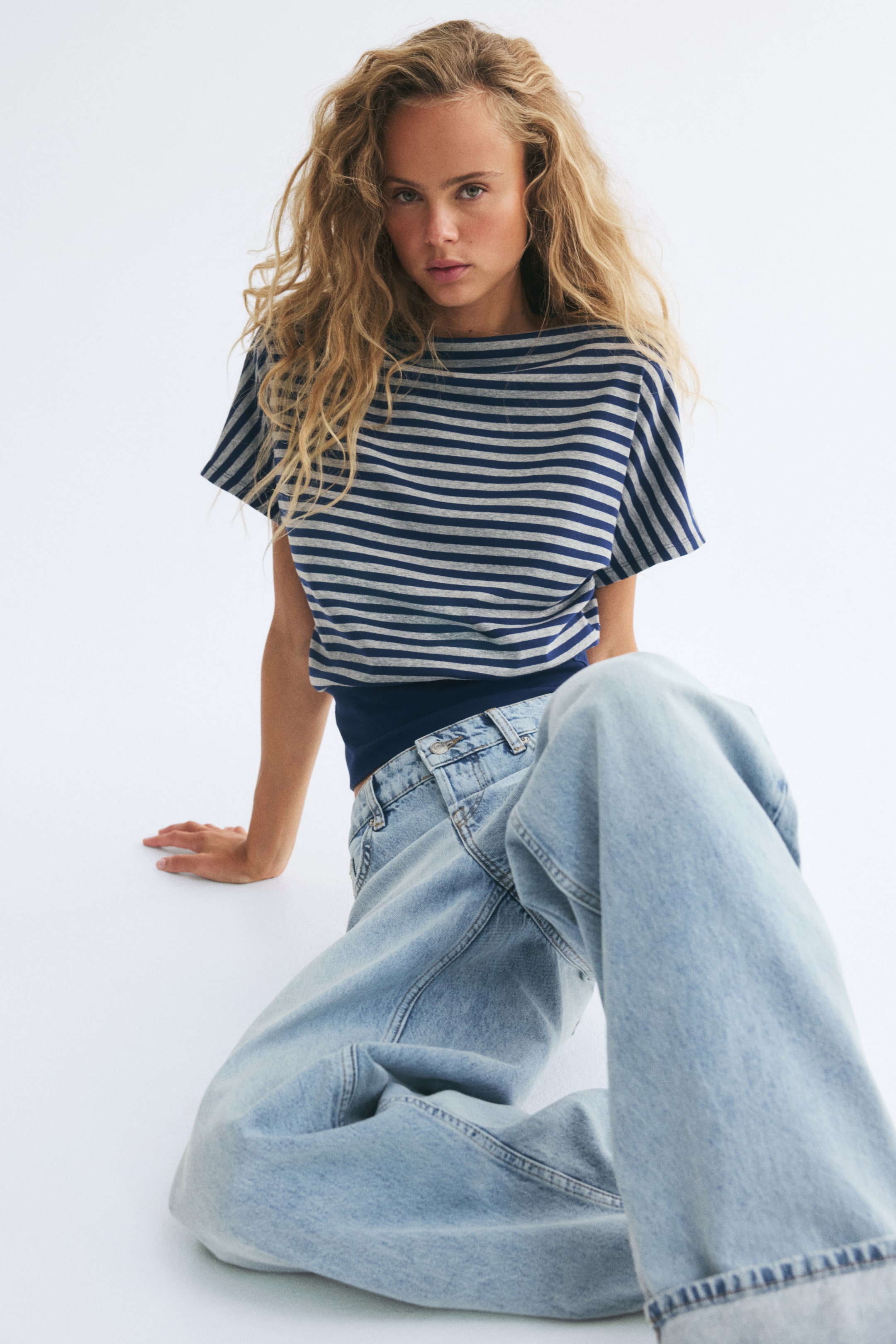 View larger image: Boat-neck cotton top - Dark blue/Striped - Ladies | H&M 1