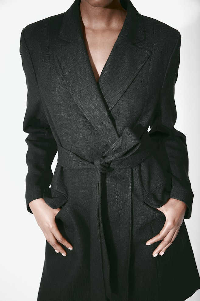 Robe blazer avec ceinture à nouer - Noir/Beige - 3