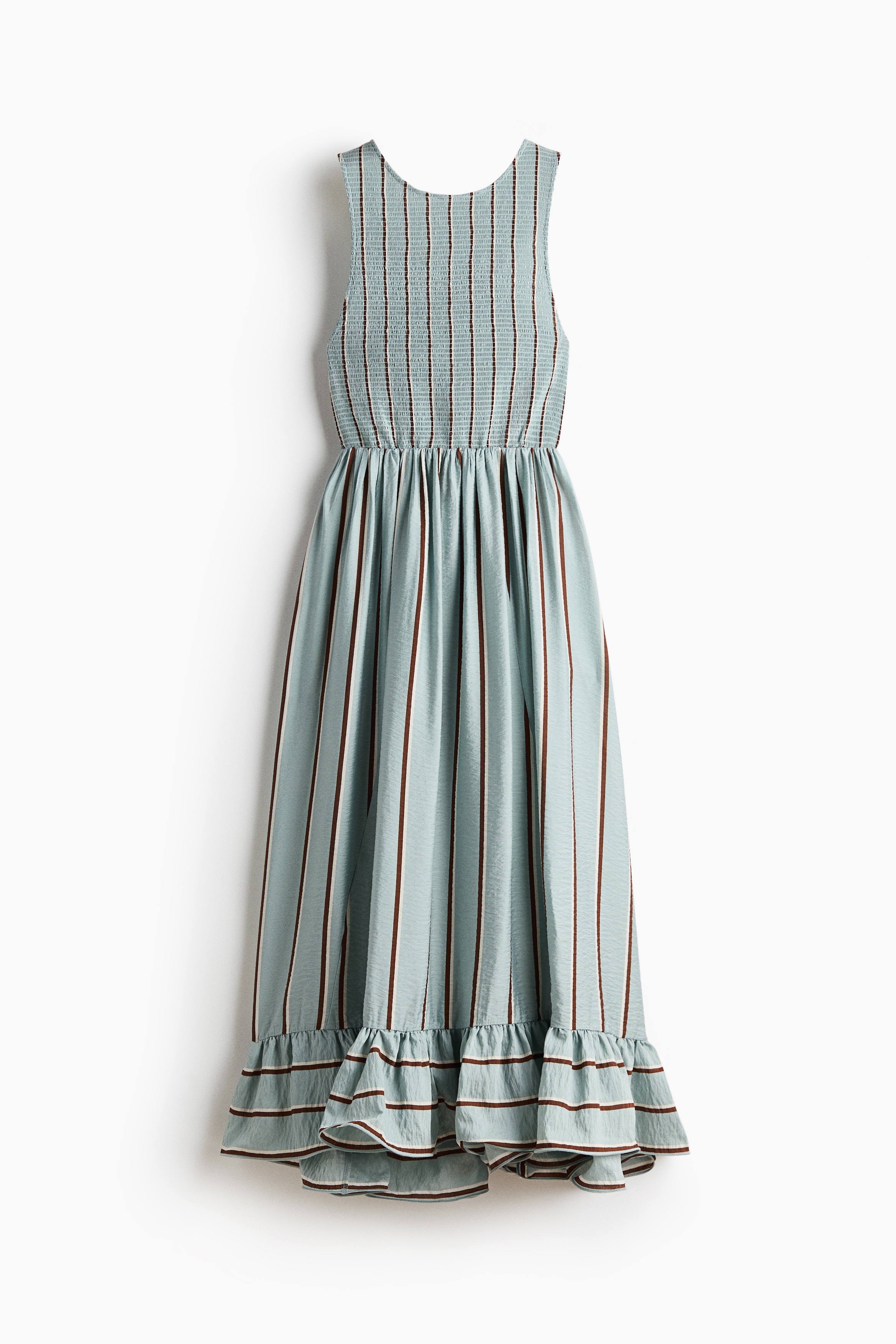 Smocked-Bodice Dress - Light dusty turquoise/striped