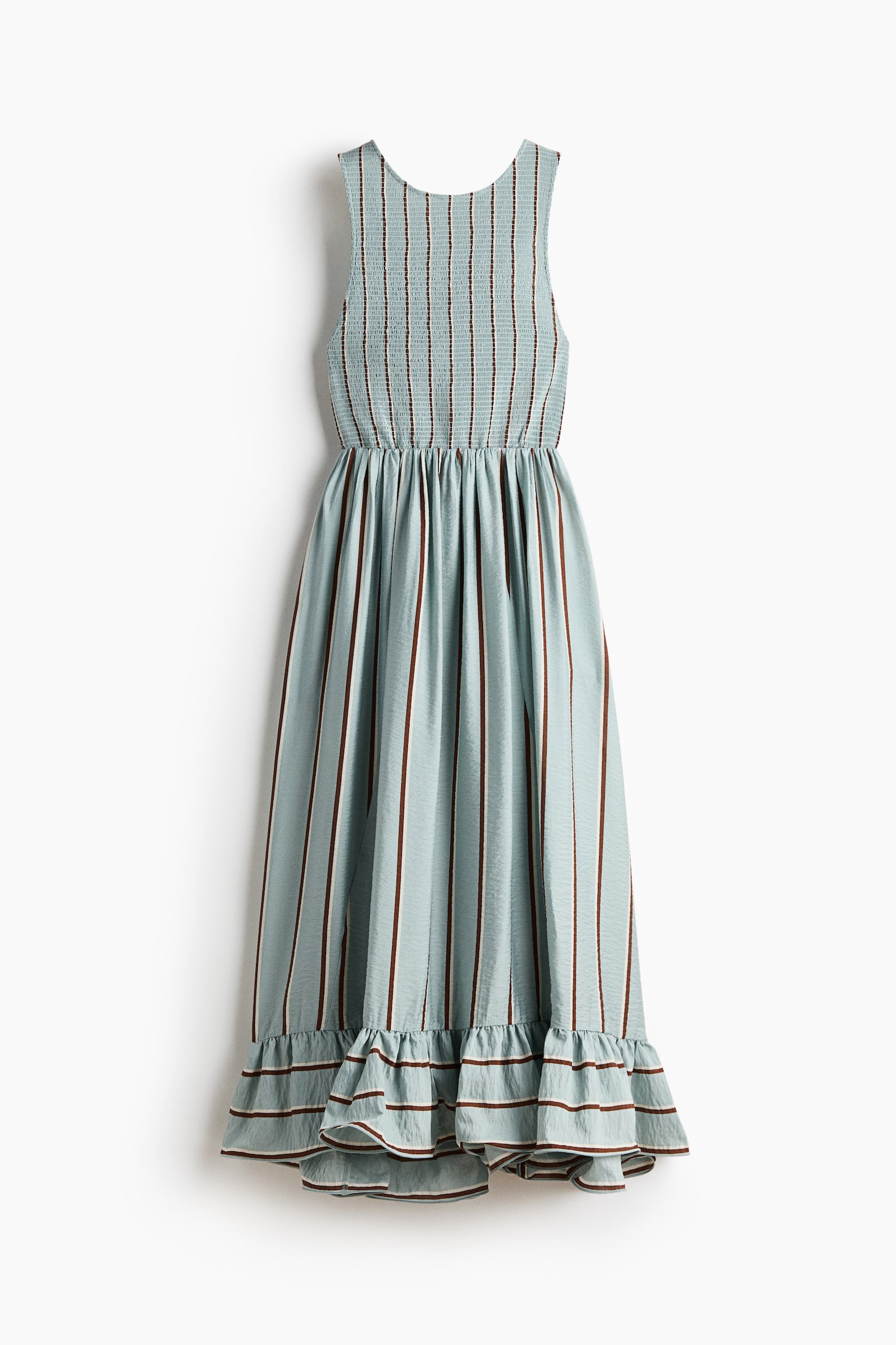 Smocked-bodice dress - Light dusty turquoise/Striped - 2