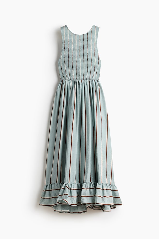 Smocked-Bodice Dress - Light dusty turquoise/striped - 1