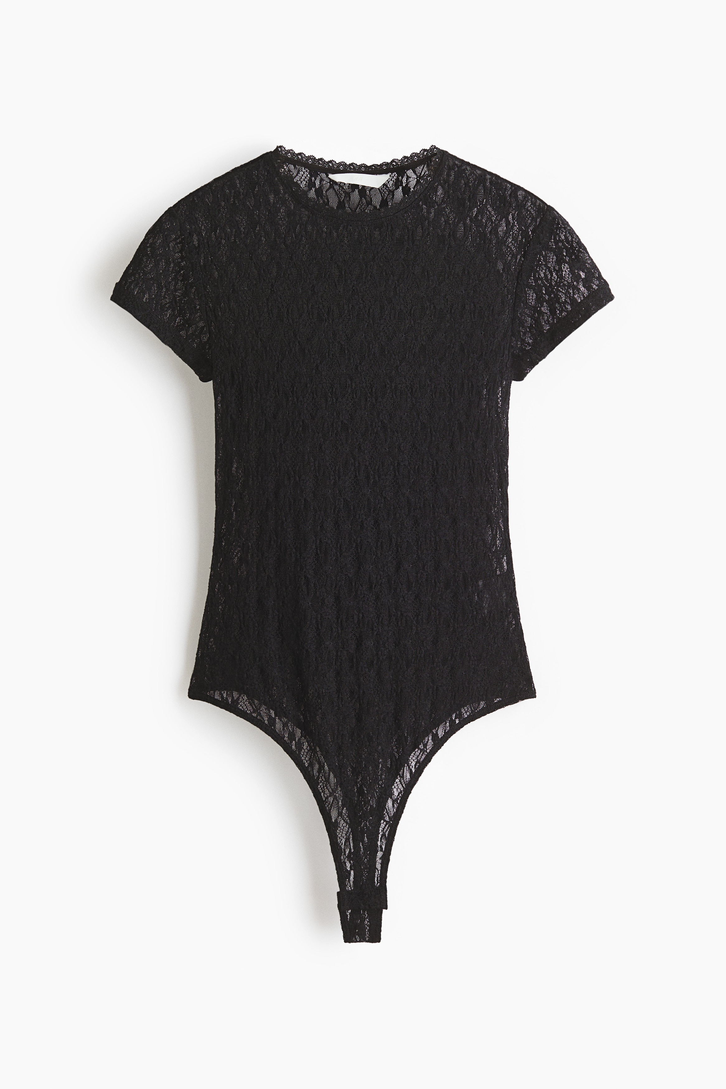 Lace-Look Jersey Thong Bodysuit - Black/Cream