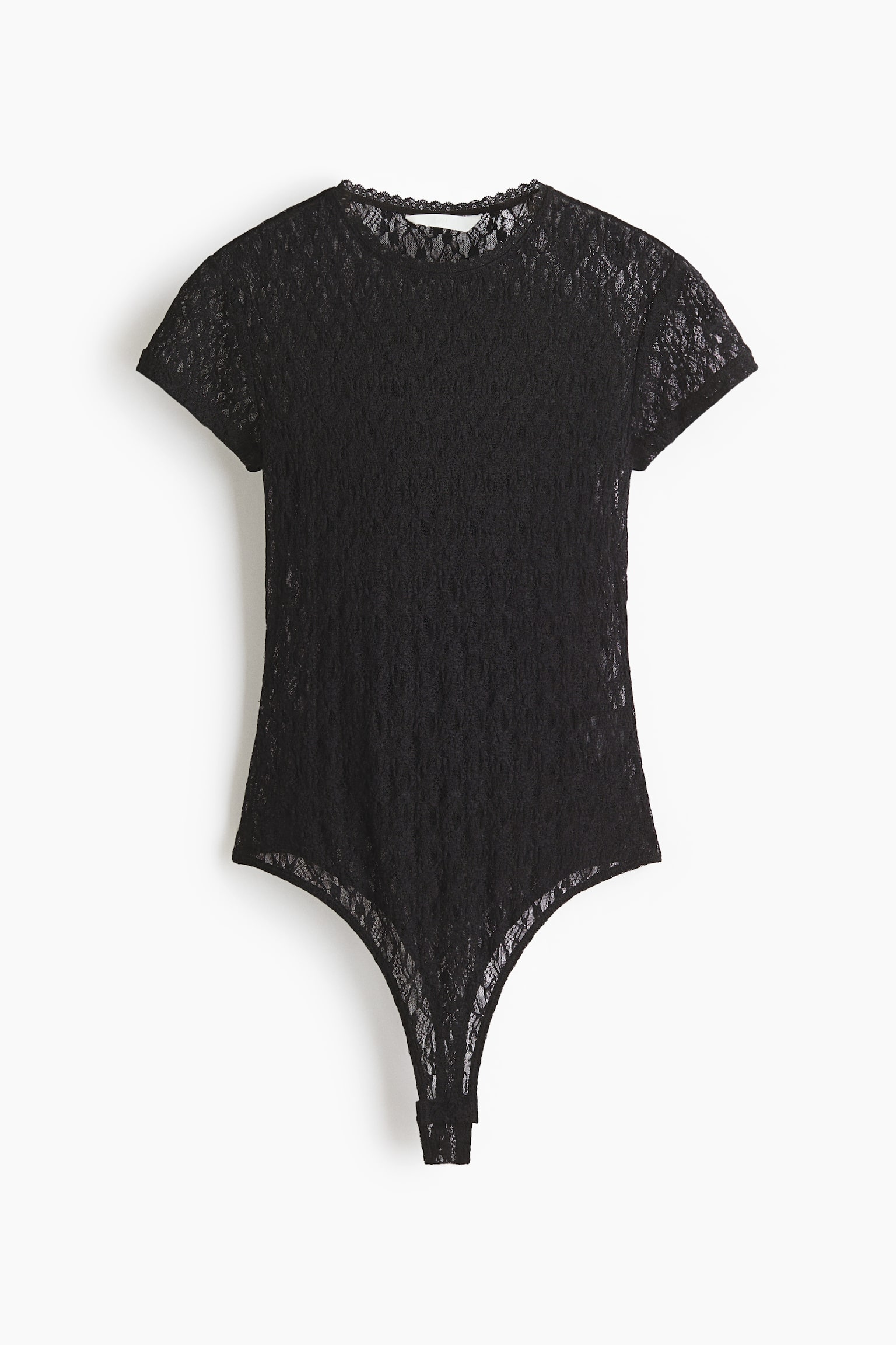 Stringbody i trikå med spetslook - Svart - 1