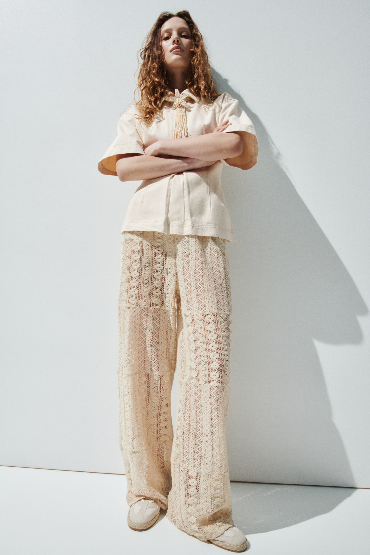 レースドローストリングパンツ - ライトベージュ - 2