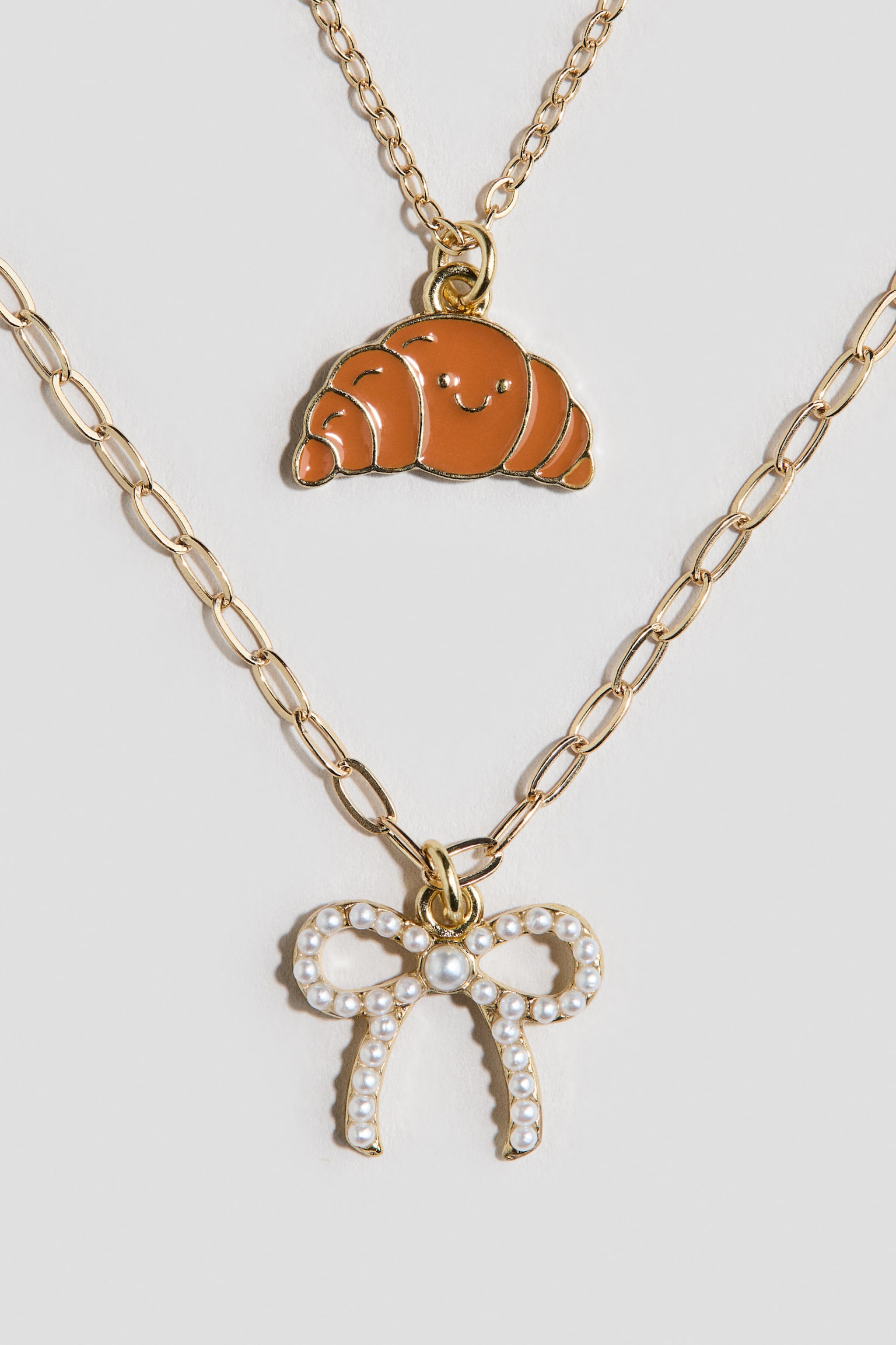 더블 스트랜드 펜던트 네크리스 - 골드 컬러/크루아상 - 2