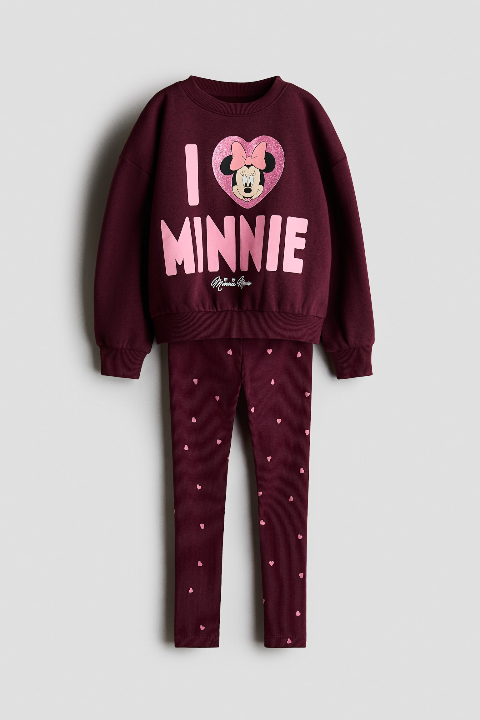 Set 2 pezzi con felpa e leggings - Rosso scuro/Minni/Rosa polvere/Lilo & Stitch