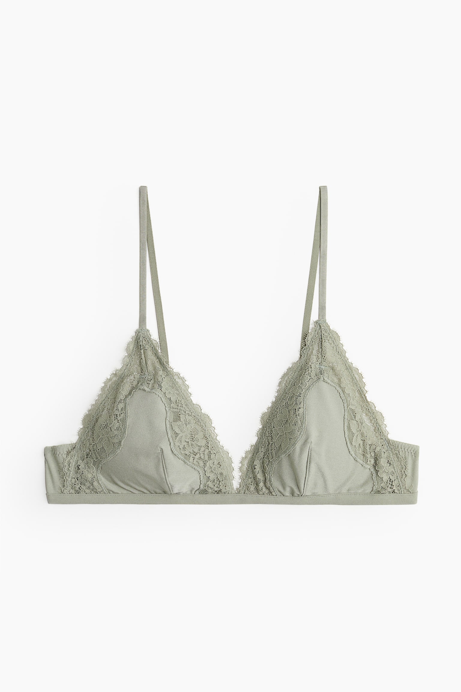 Padded lace-trimmed soft bra - Light khaki green/White - 1