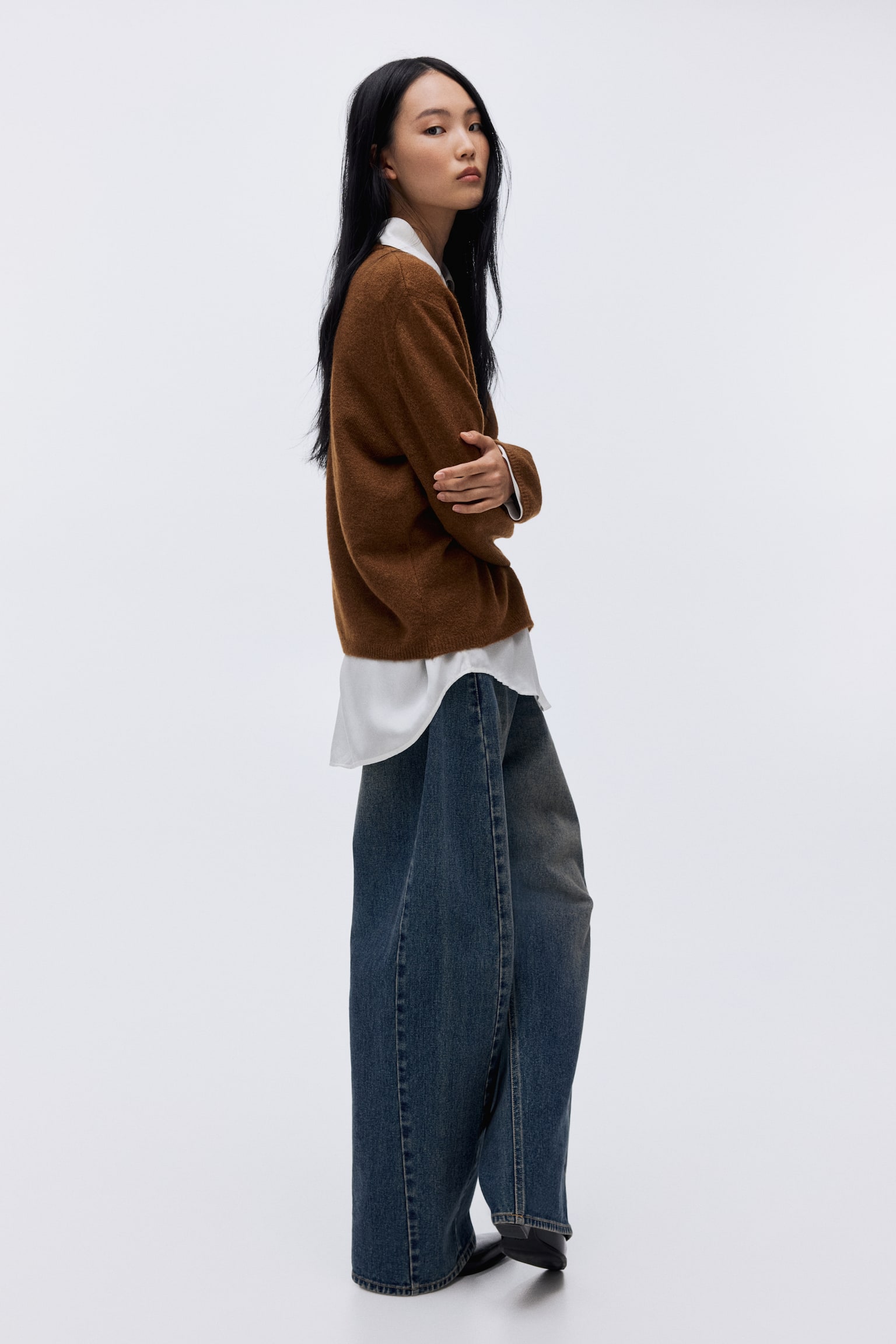 Loose-fit cardigan - Brown/Dark brown/Black/Light green marl/Navy blue/Beige marl/Dark grey marl/Greige marl/Burgundy/Dark grey marl - 5