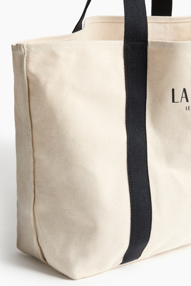 Canvas beach bag - Natural white/Black/Natural white/Dark green - 4