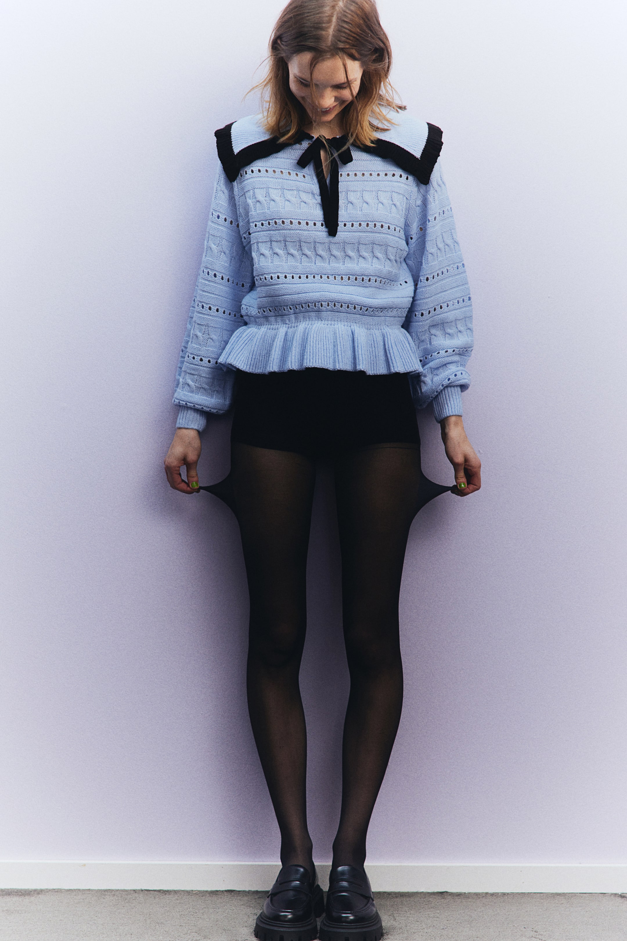 Textured-knit Sweater with Peter Pan Collar