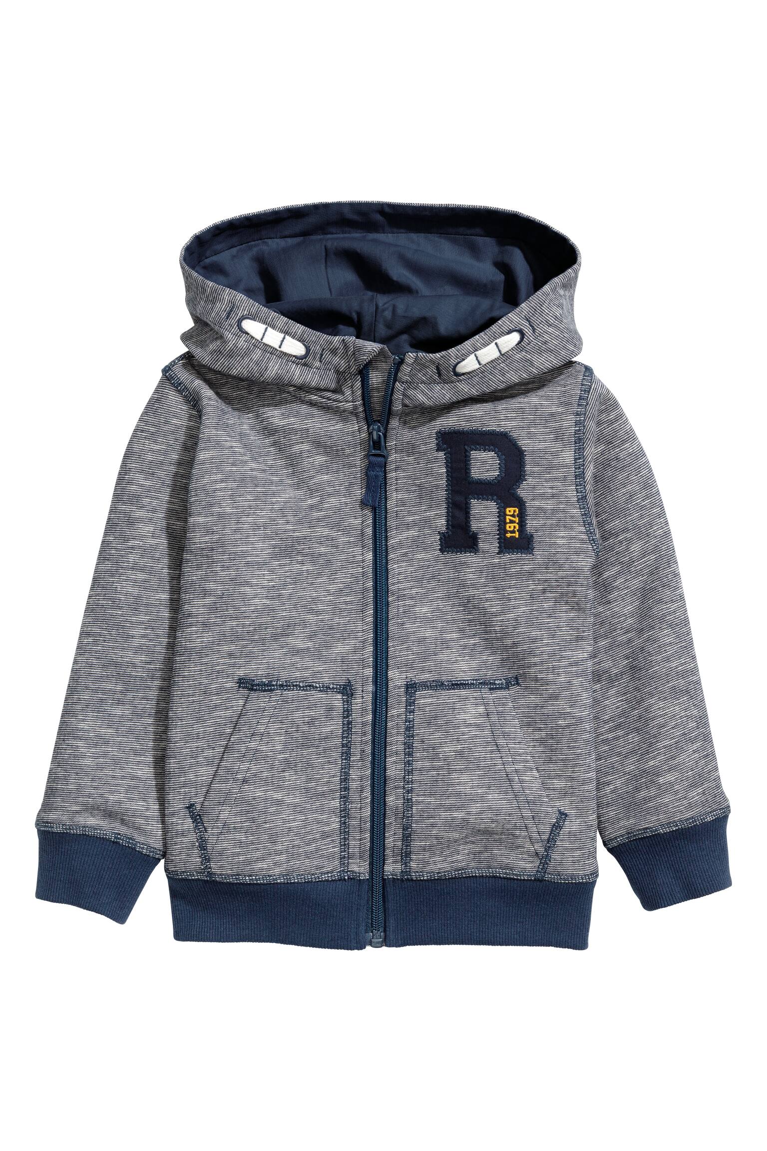 Kapüşonlu Sweatshirt - Koyu mavi/İnce çizgili - 1