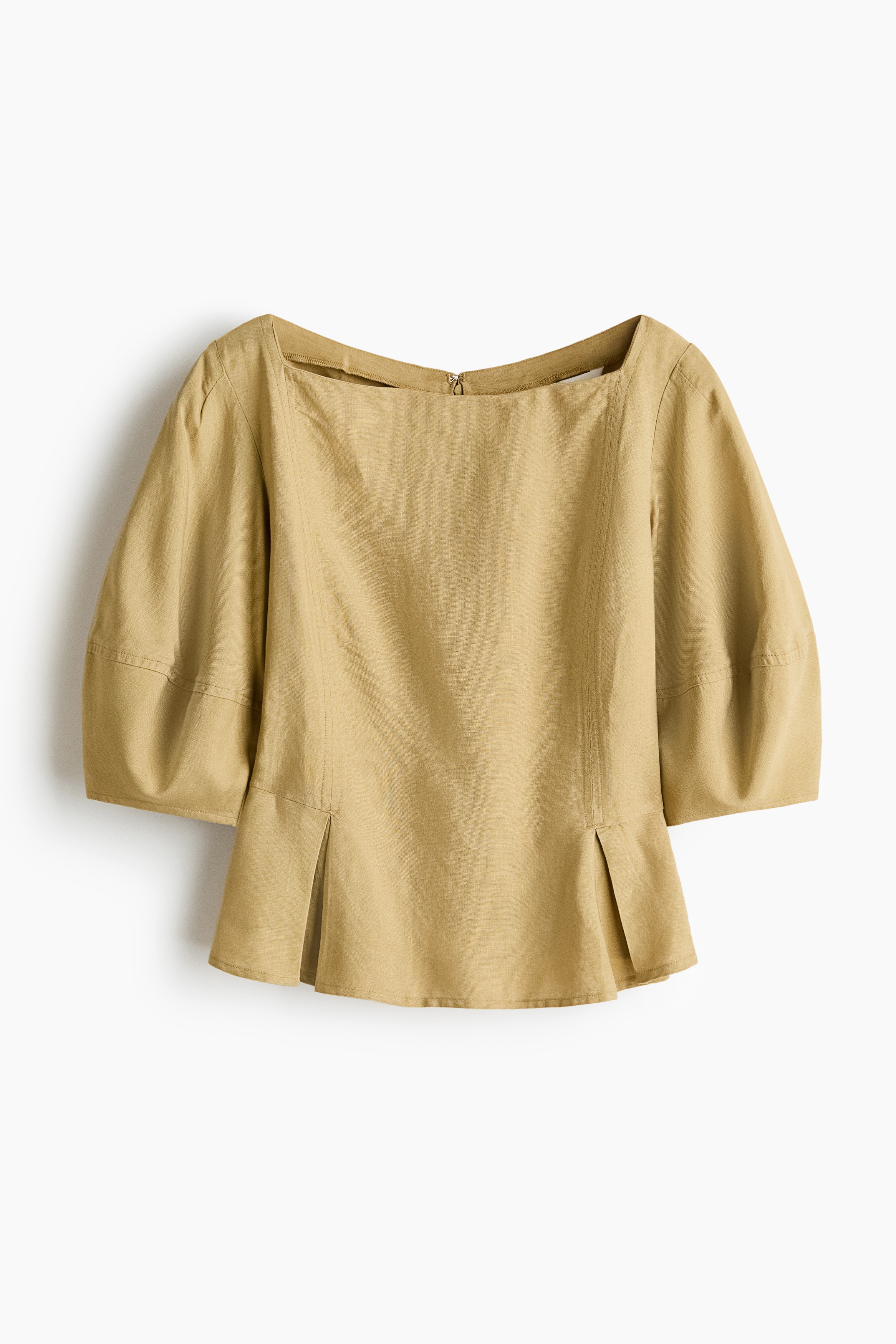 Linen-blend peplum top - Light beige/Light yellow