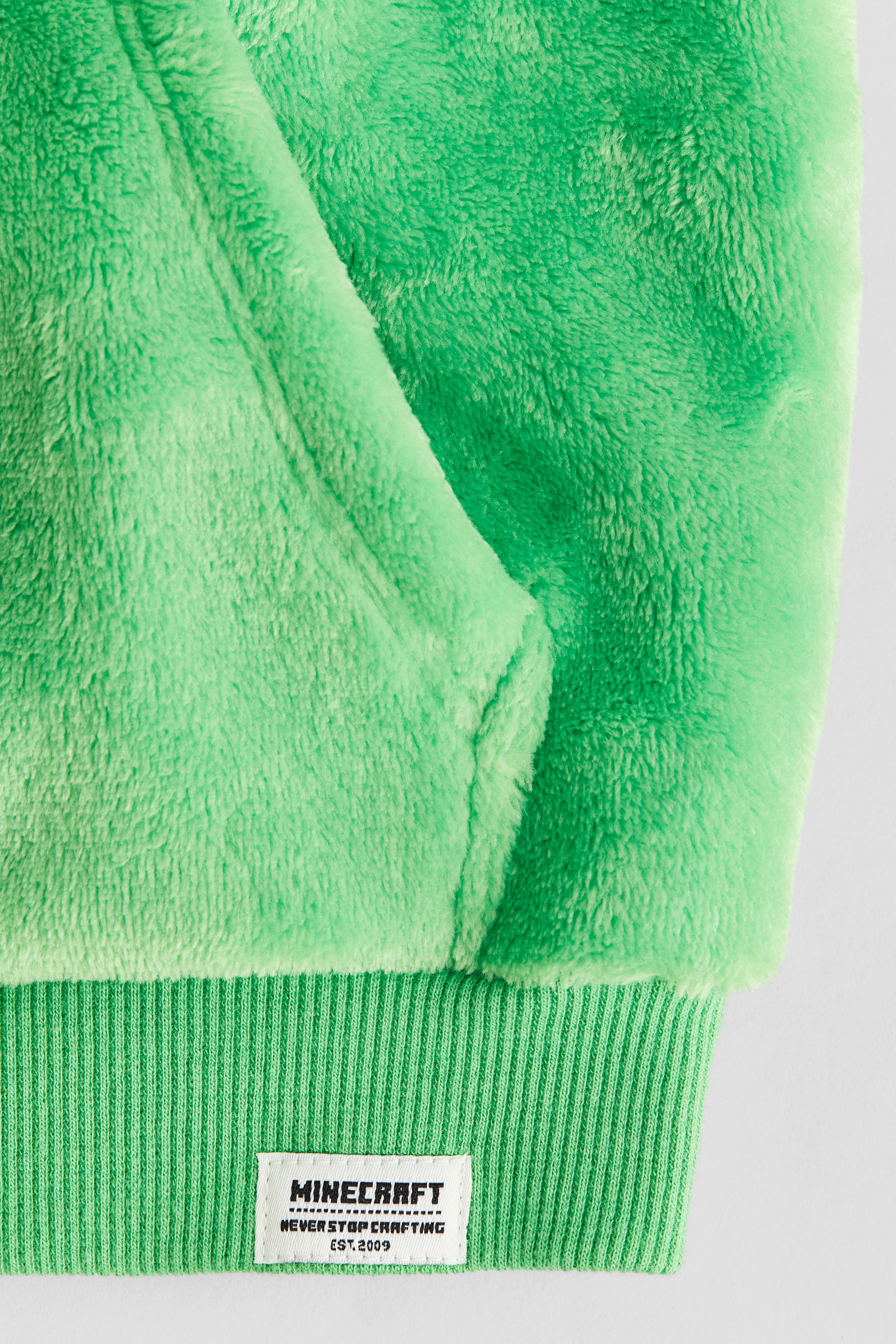 Green/Minecraft Embroidered-Motif Pile Hoodie for kids | H&M US