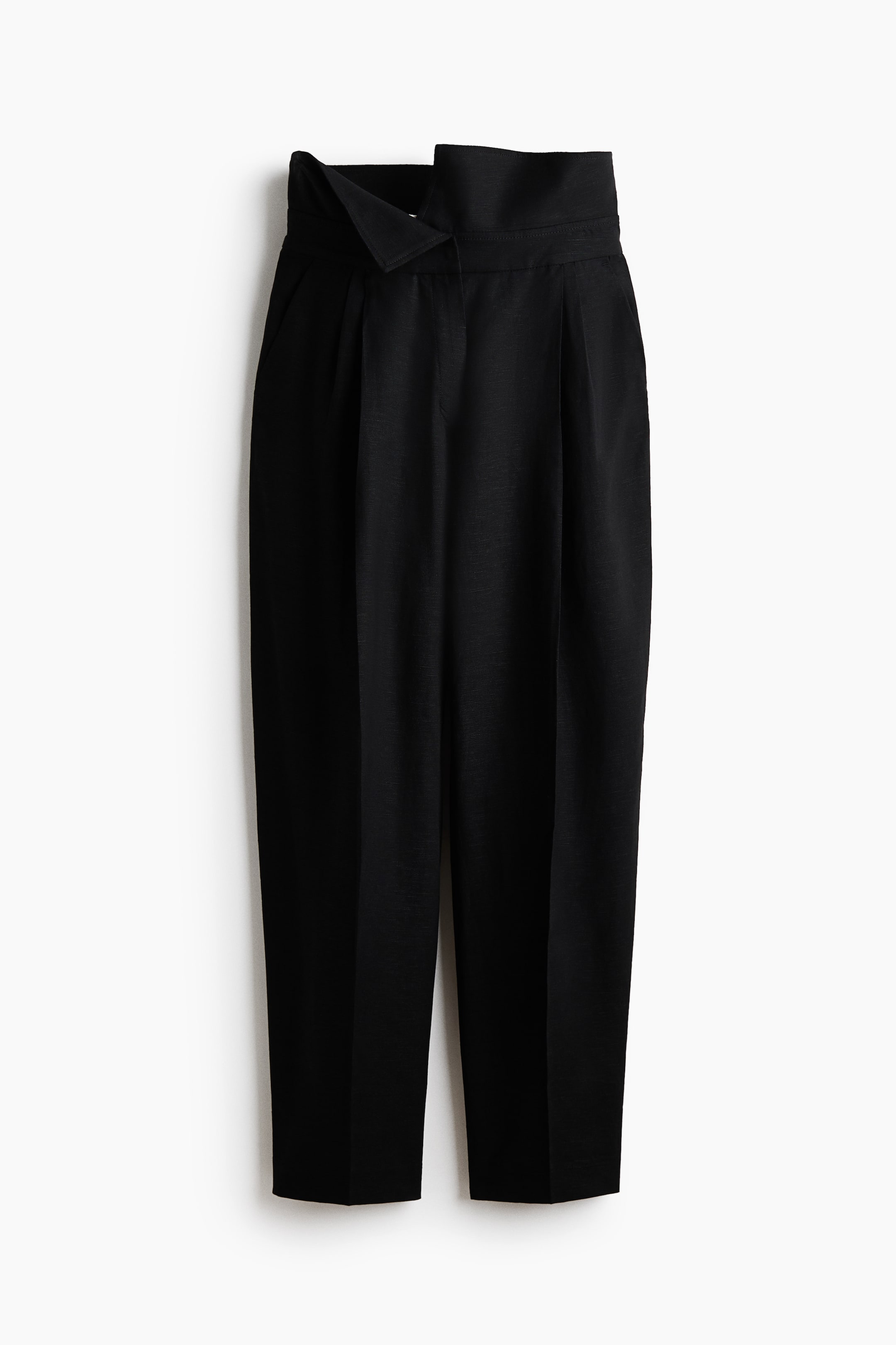 Foldover-Waist Linen-Blend Pants