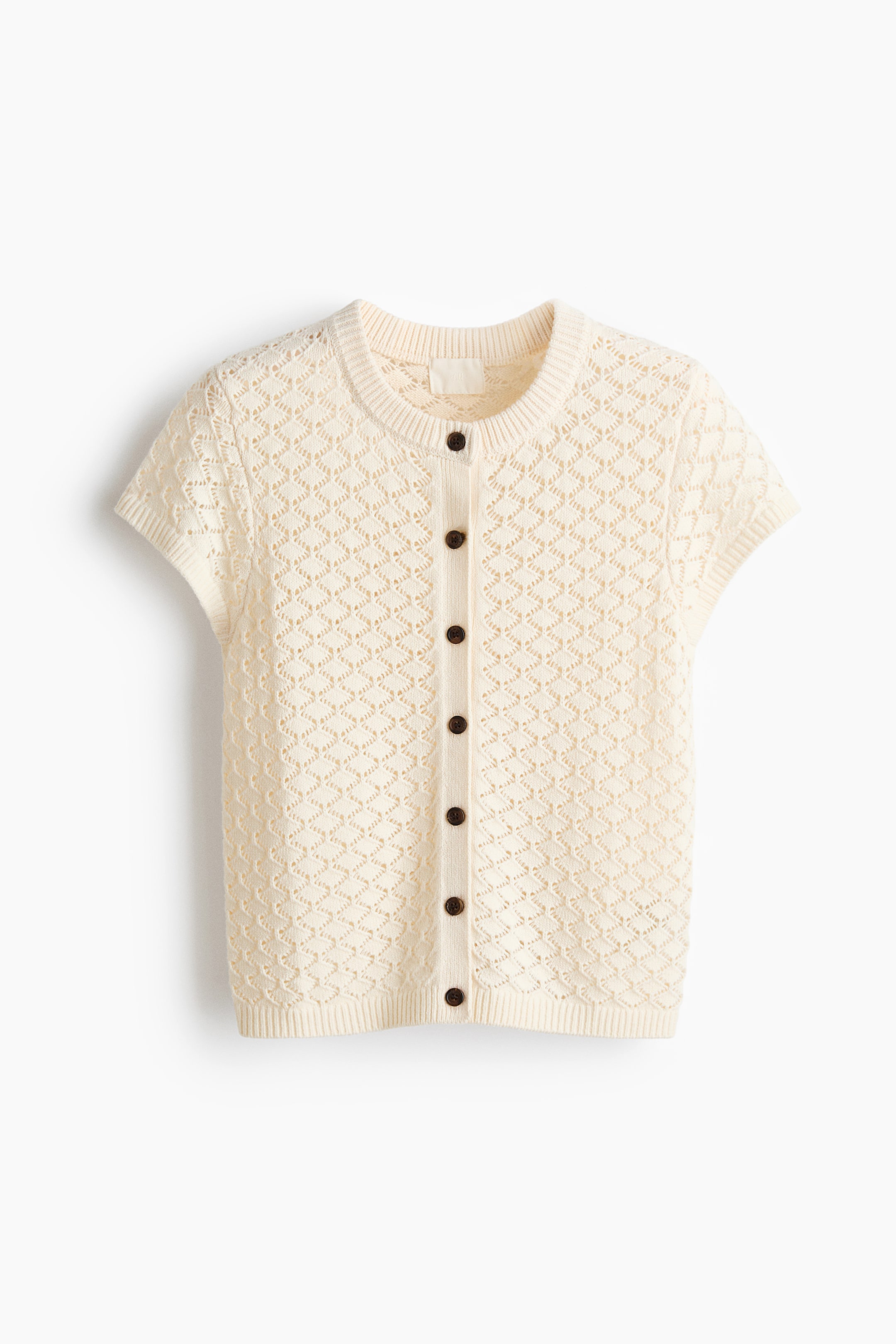 View larger image: Cap-sleeved pointelle-knit cardigan - Light beige - Ladies | H&M IN 1