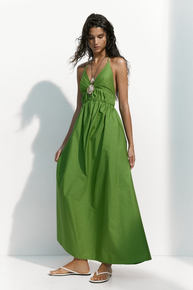 Poplin halterneck dress - Green - 6