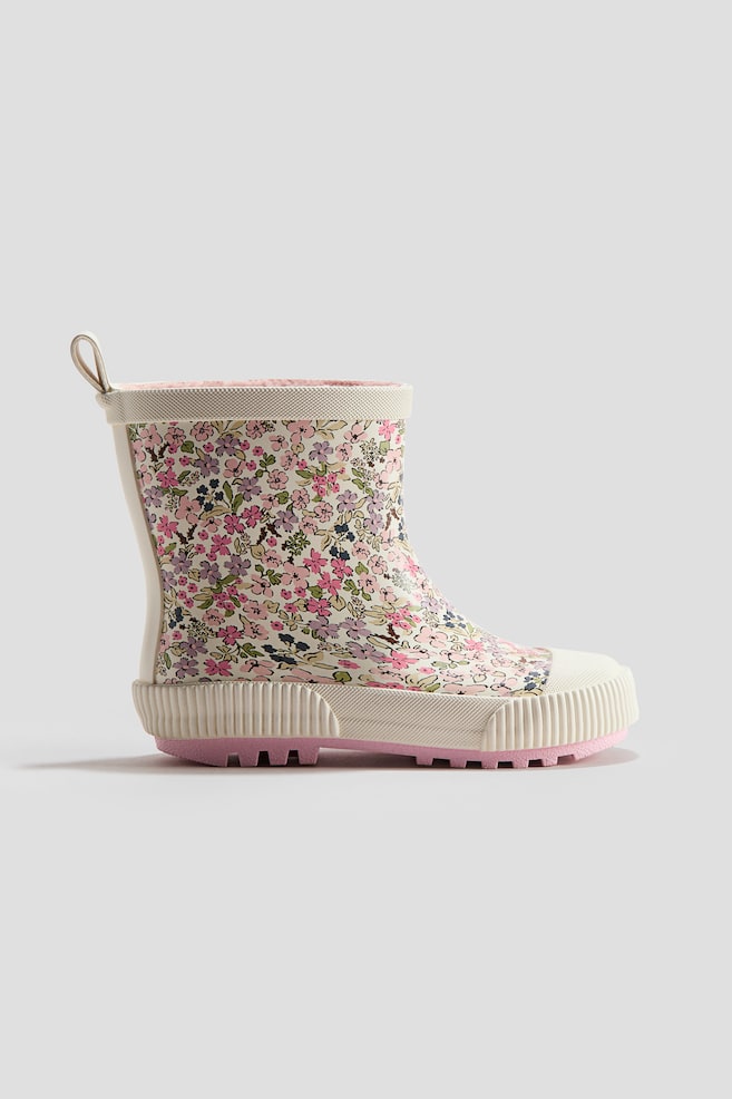 Fleece-Lined Rubber Boots - Cream/floral/Light dusty pink/unicorn - 1