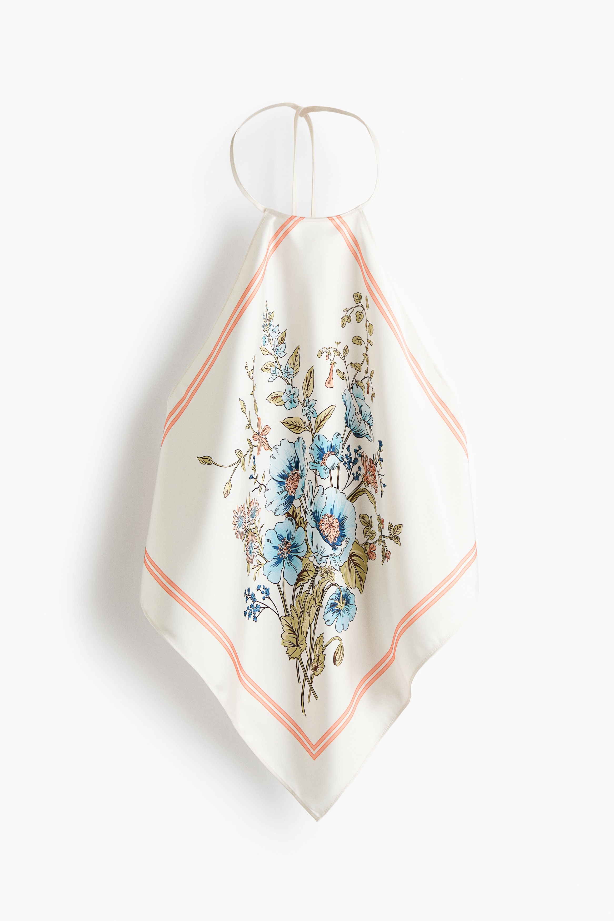 Top halter asimmetrico in satin - Crema/fiori