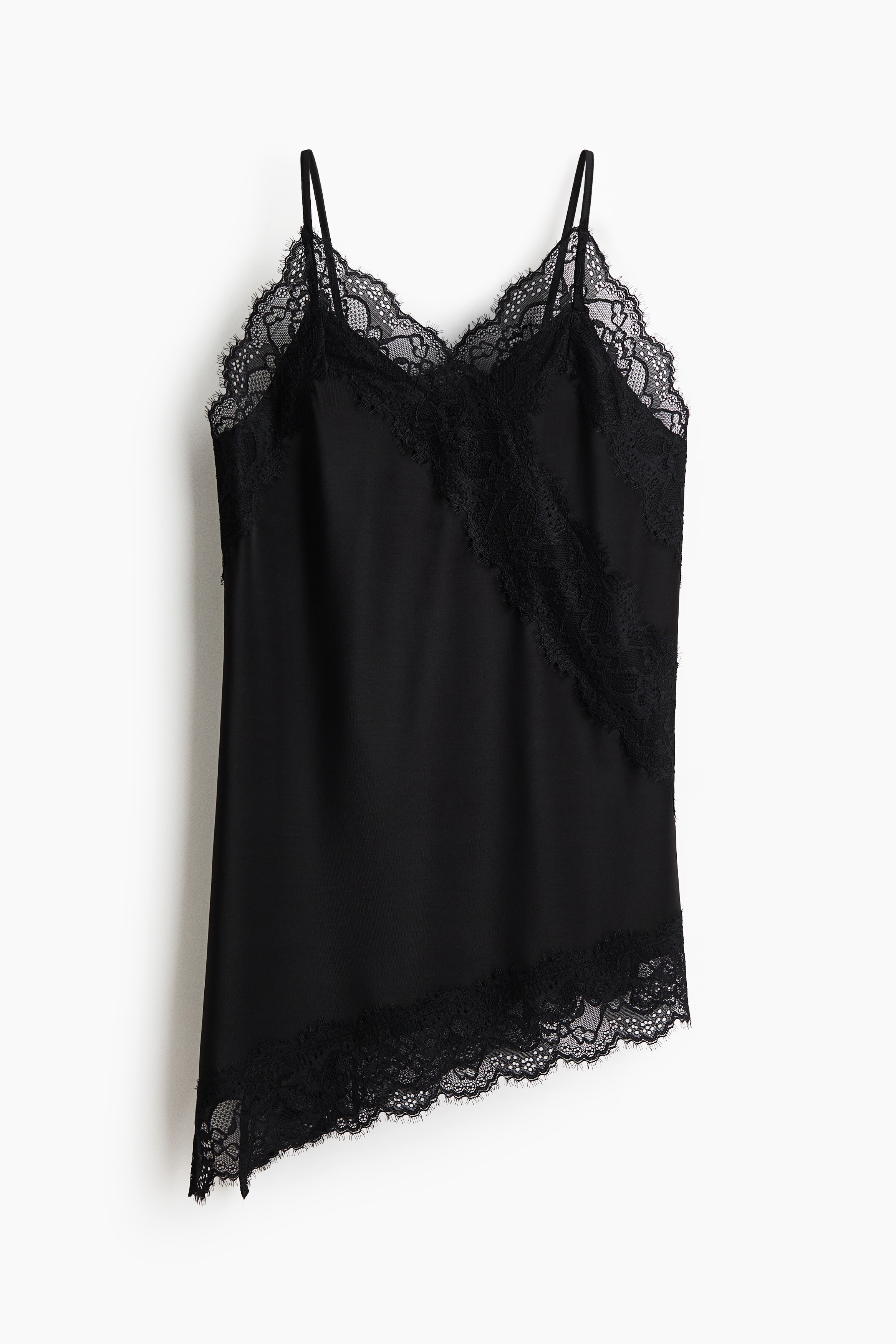 Lace-detail jersey strappy top - Black/White/Dark brown