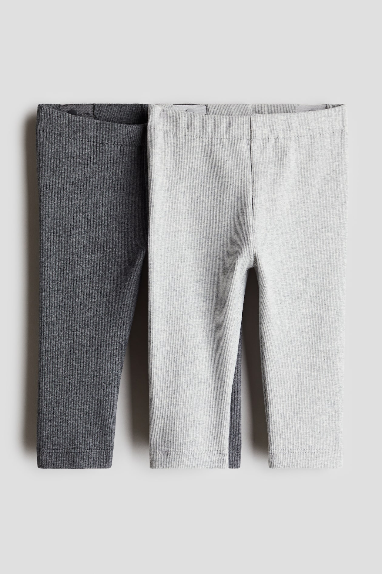 2-pack ribbed cotton leggings Dark grey/Light grey Kids H&M GB