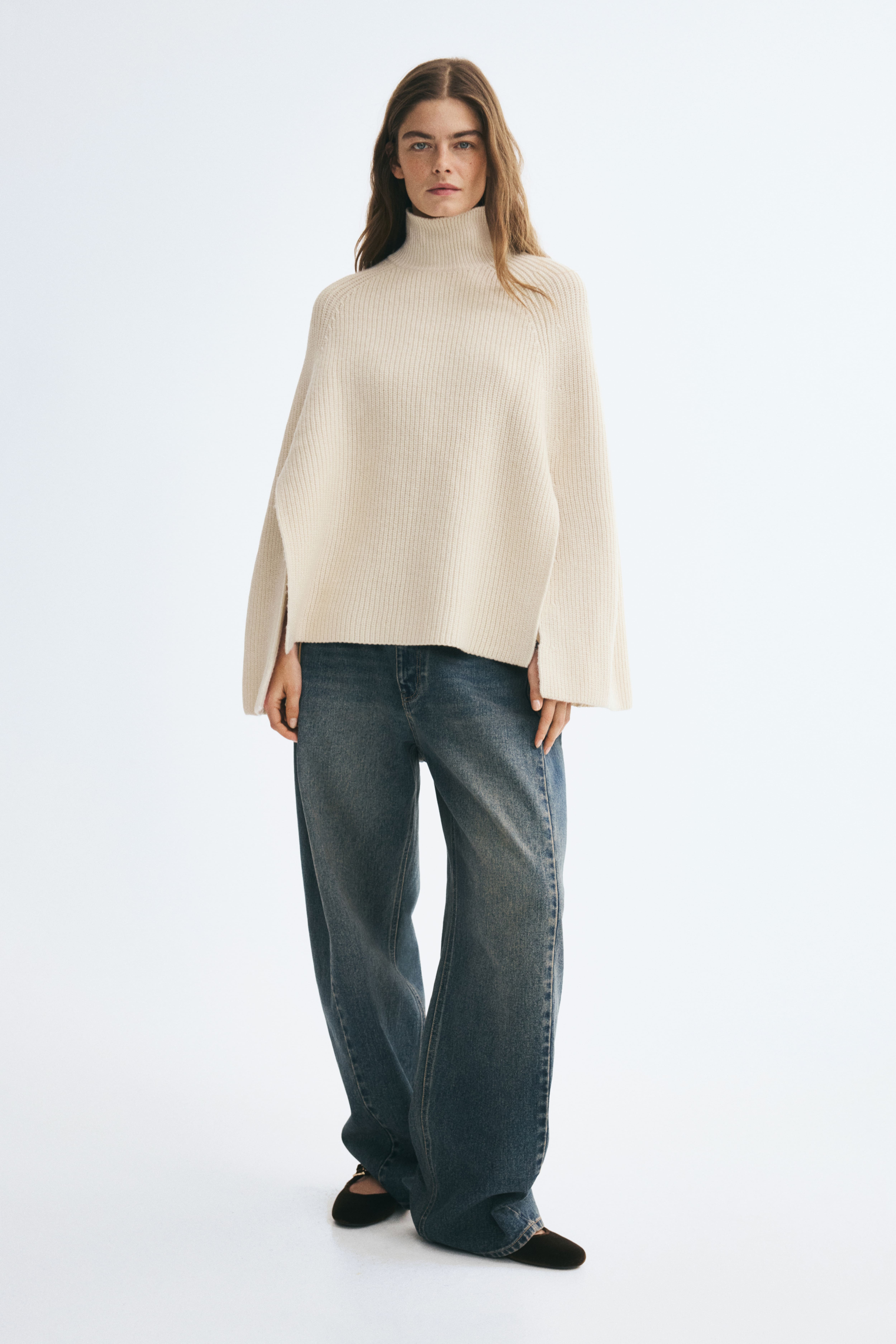 Knit Mock Turtleneck Cape