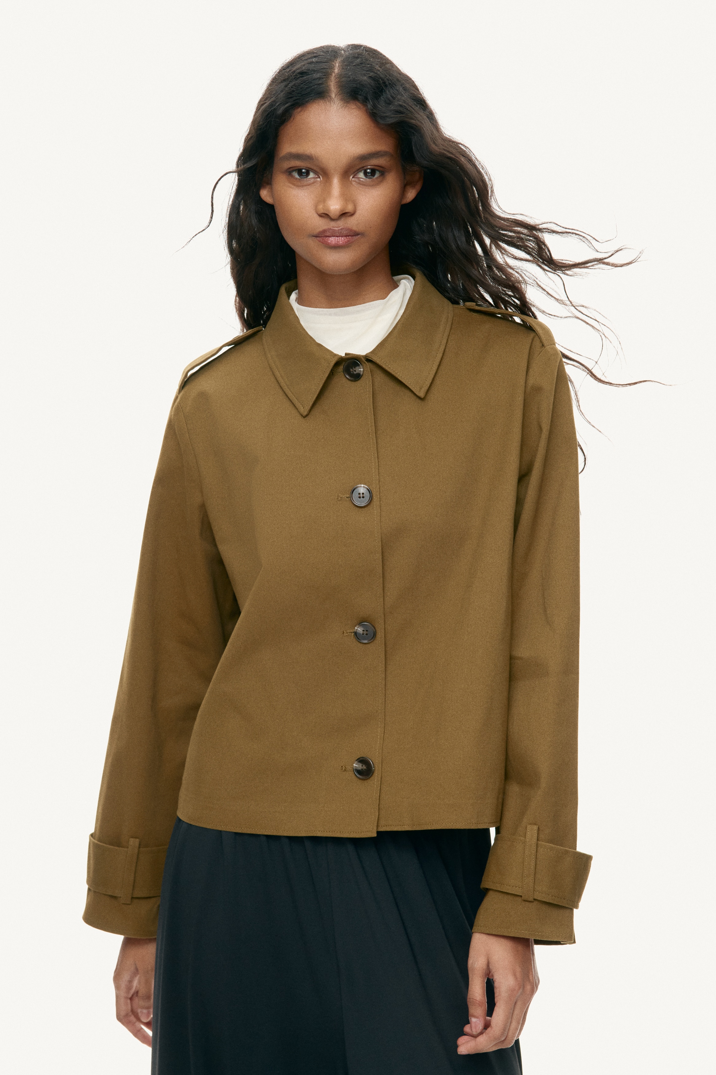 Veste façon trench en coton - Vert kaki foncé/Beige foncé/Beige