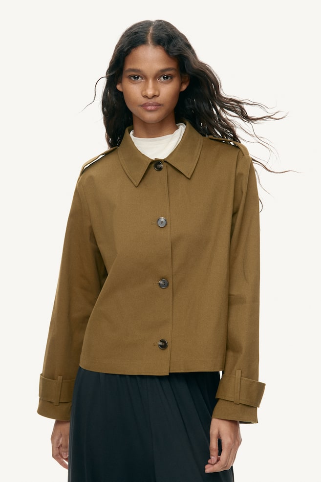Veste façon trench en coton - Vert kaki foncé/Beige/Beige foncé - 2