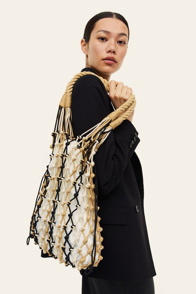 String pouch bag - Beige/Striped - 1
