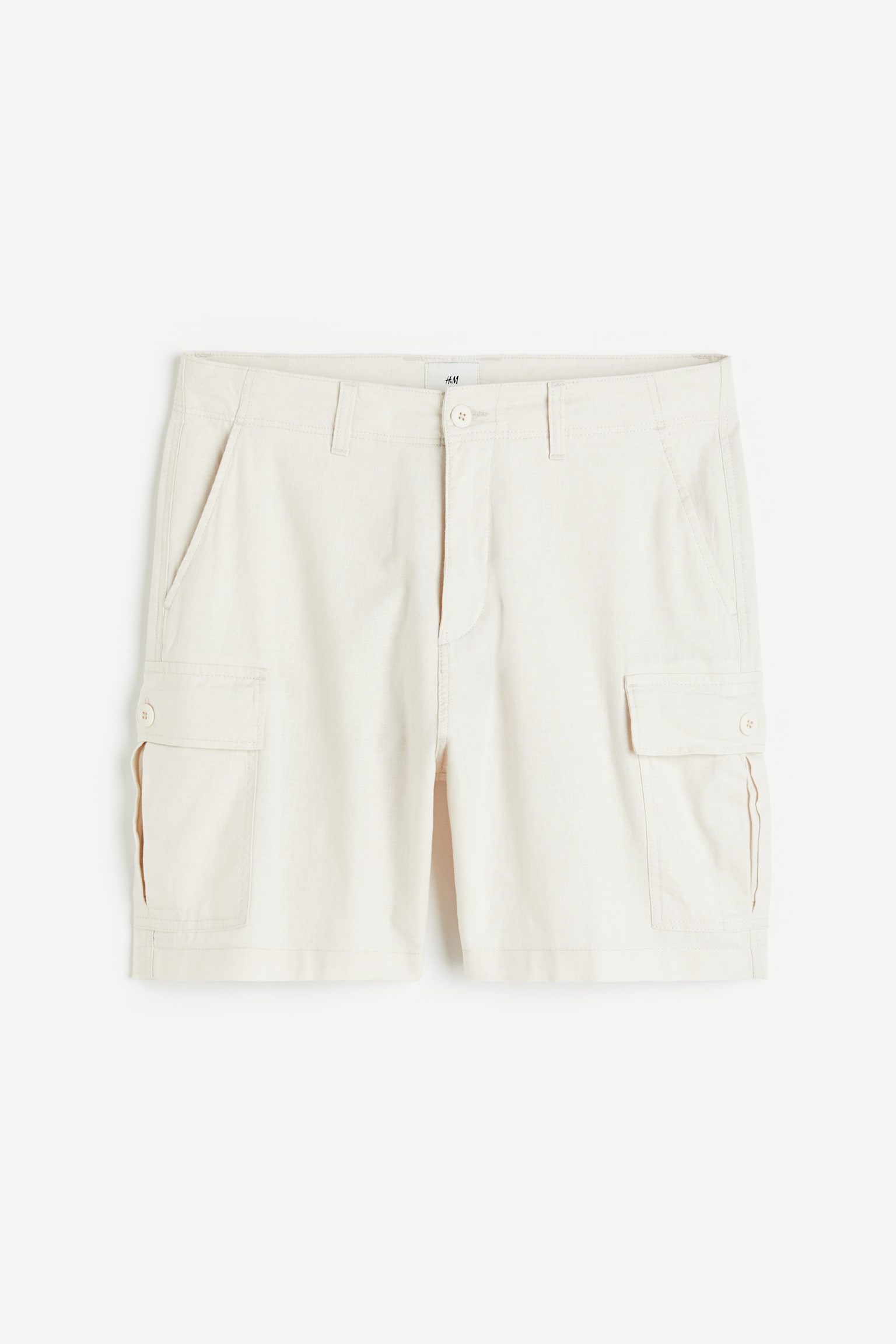 Regular Fit Linen-blend cargo shorts - Cream - 1