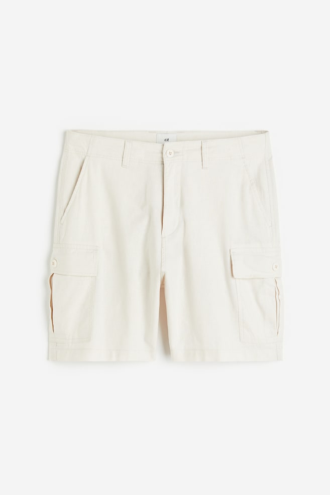 Regular Fit Linen-blend cargo shorts - Cream/Beige - 2