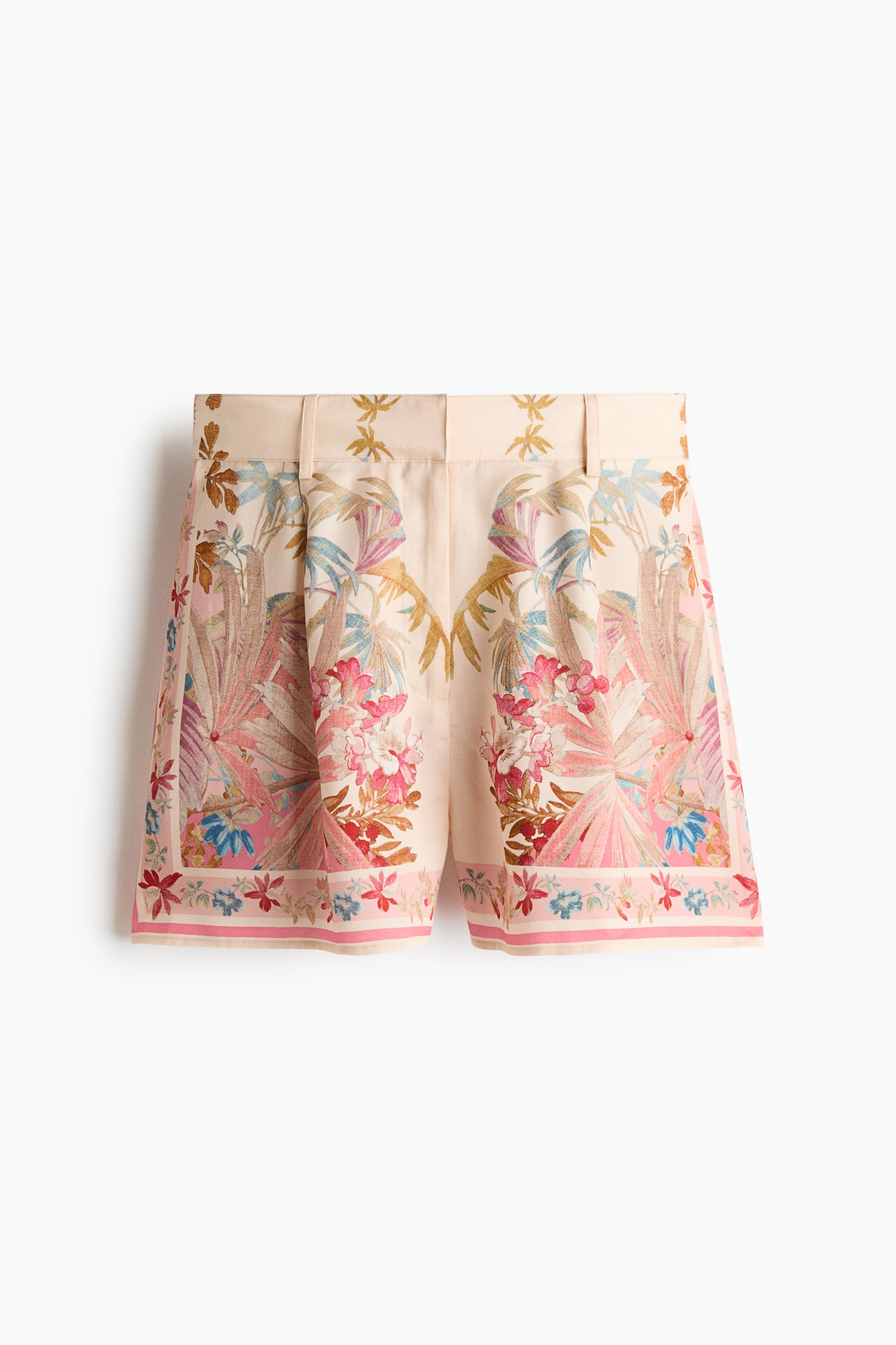 Pleated lyocell shorts - Light dusty pink/Floral/Green/Floral - 1