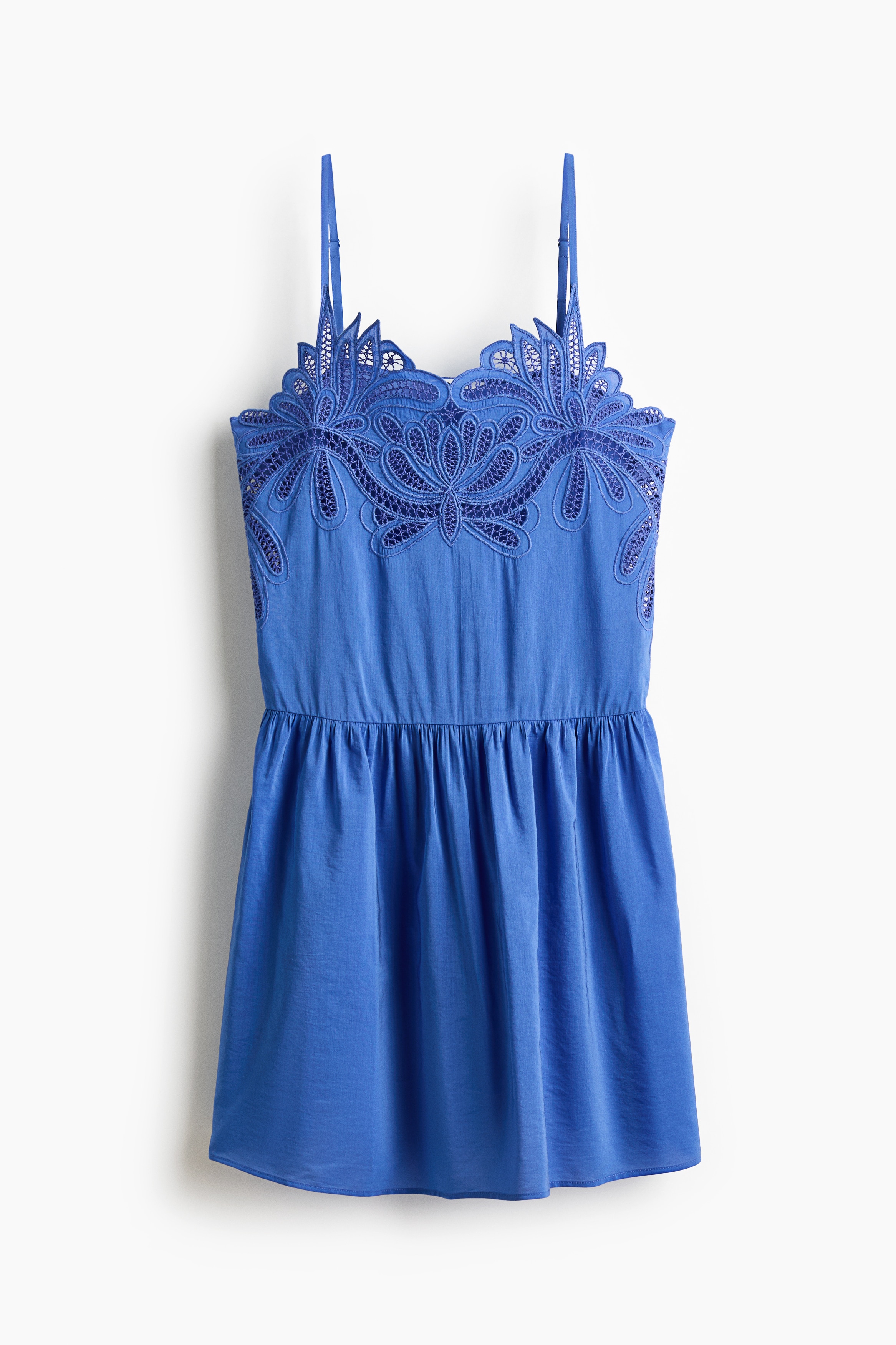 Robe brodée à bretelles fines - Bleu