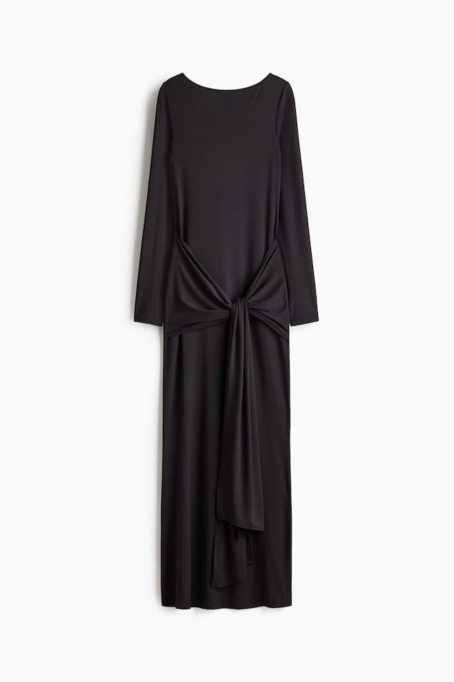 Tie-detail jersey dress - Black/Rust brown - 1