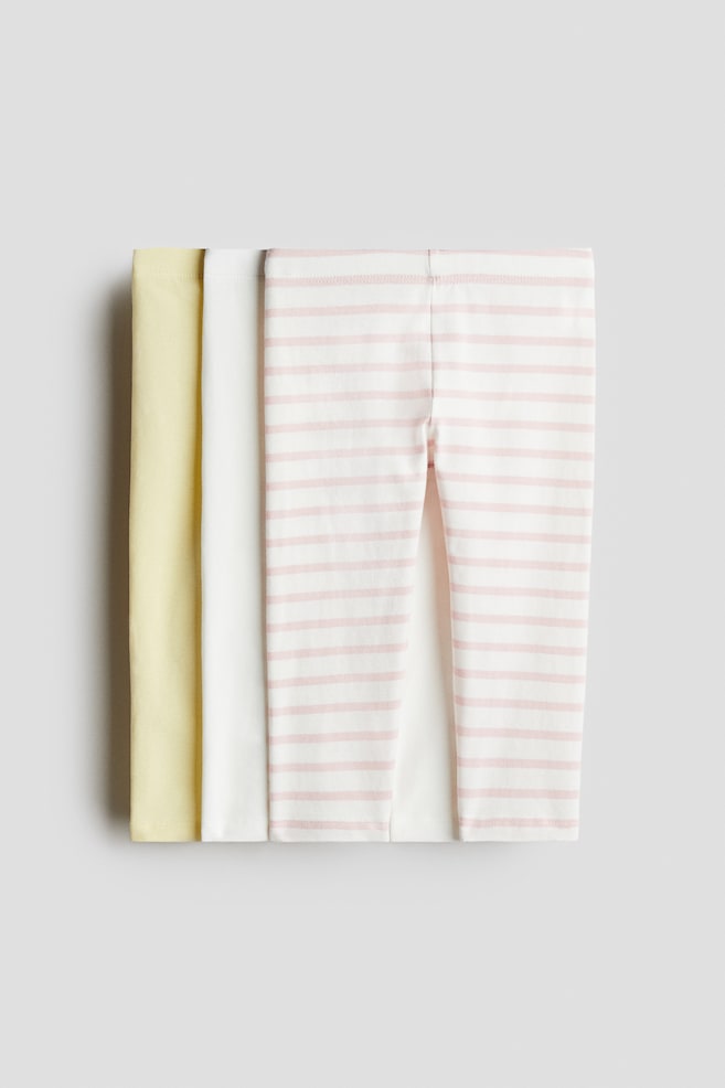 3-pack cotton leggings - Light yellow/Striped/Light pink/White/Black - 1