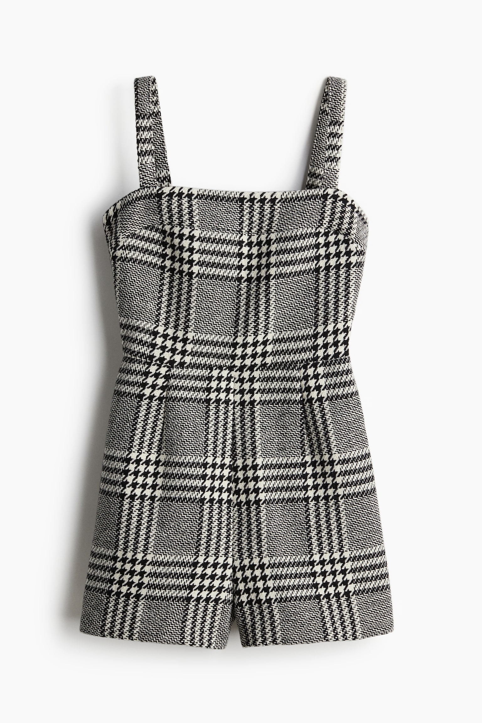 Square-neck playsuit - Black/Dogtooth-patterned/Black marl - 2