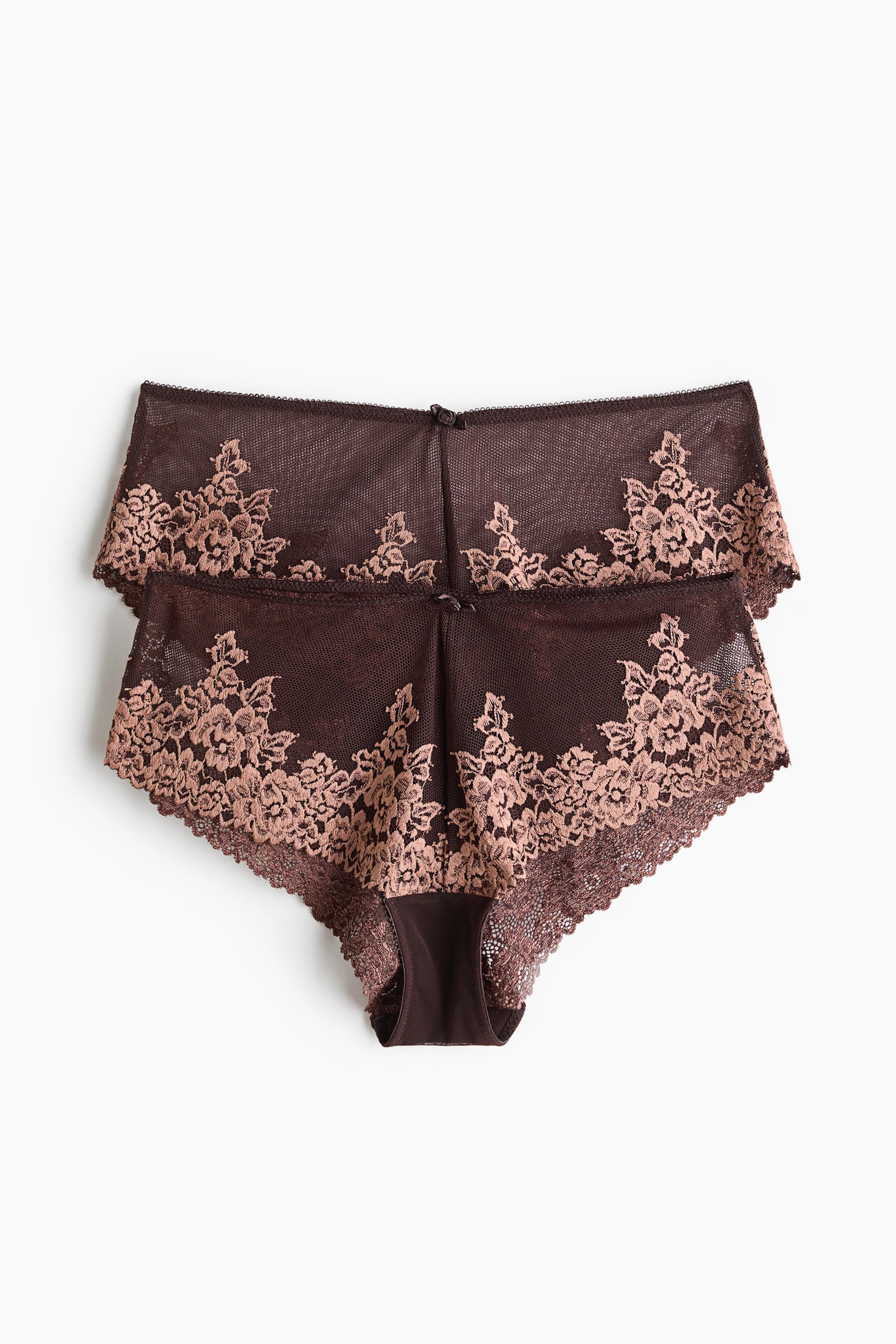 Pack de 2 bragas hipster de encaje - Marrón oscuro/Rosa de antaño/Negro/Beige claro/Beige claro/Blanco/Azul claro/Crema - 1