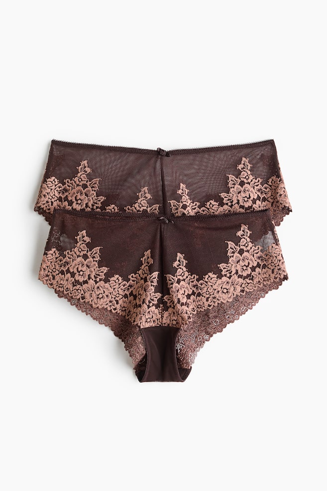 Pack de 2 bragas hipster de encaje - Marrón oscuro/Rosa de antaño/Negro/Beige claro/Beige claro/Blanco/Azul claro/Crema - 1