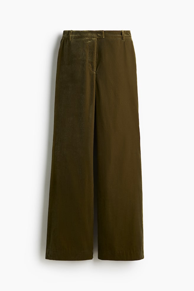 Bootcut velvet trousers - Dark khaki green - 1