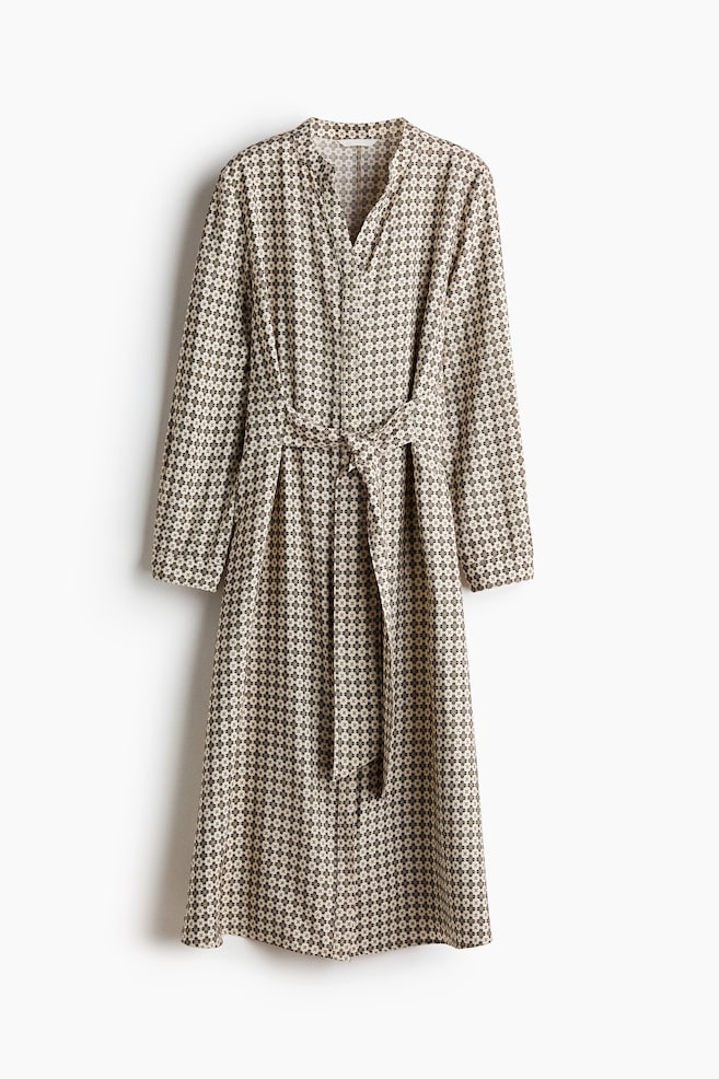 Robe avec ceinture à nouer - Crème/motif/Marron foncé - 1