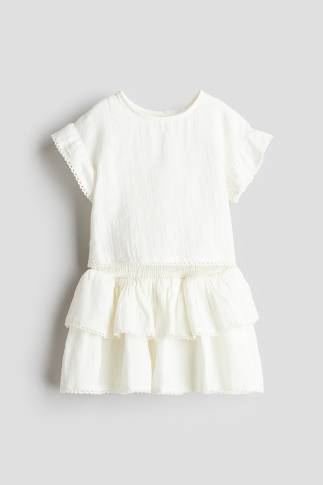 Ensemble 2 pièces en mousseline de coton - Blanc/Rose clair - 1