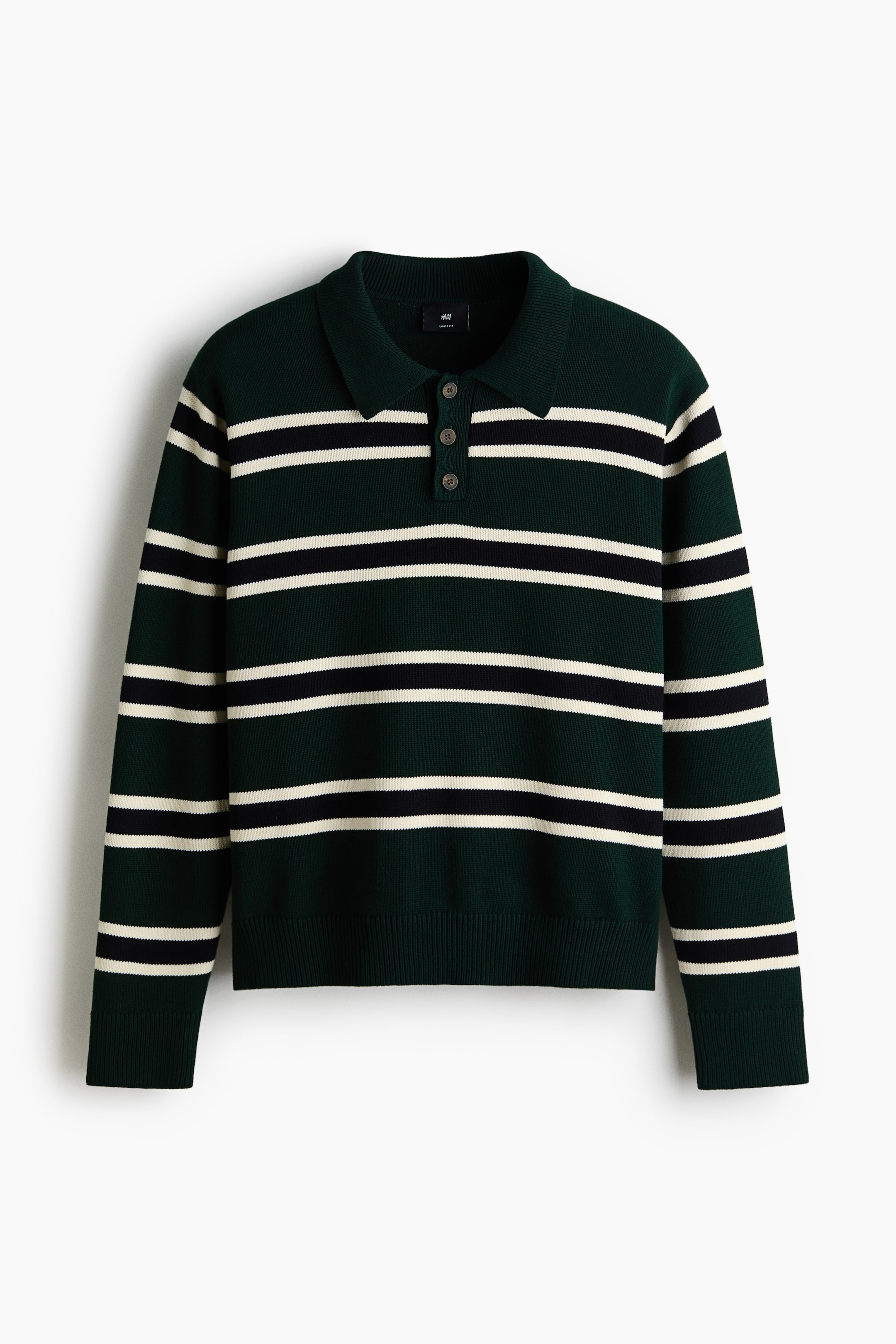 Ver imagen más grande: Loose Fit Knitted polo shirt - Verde oscuro/Rayas - HOMBRE | H&M ES 1