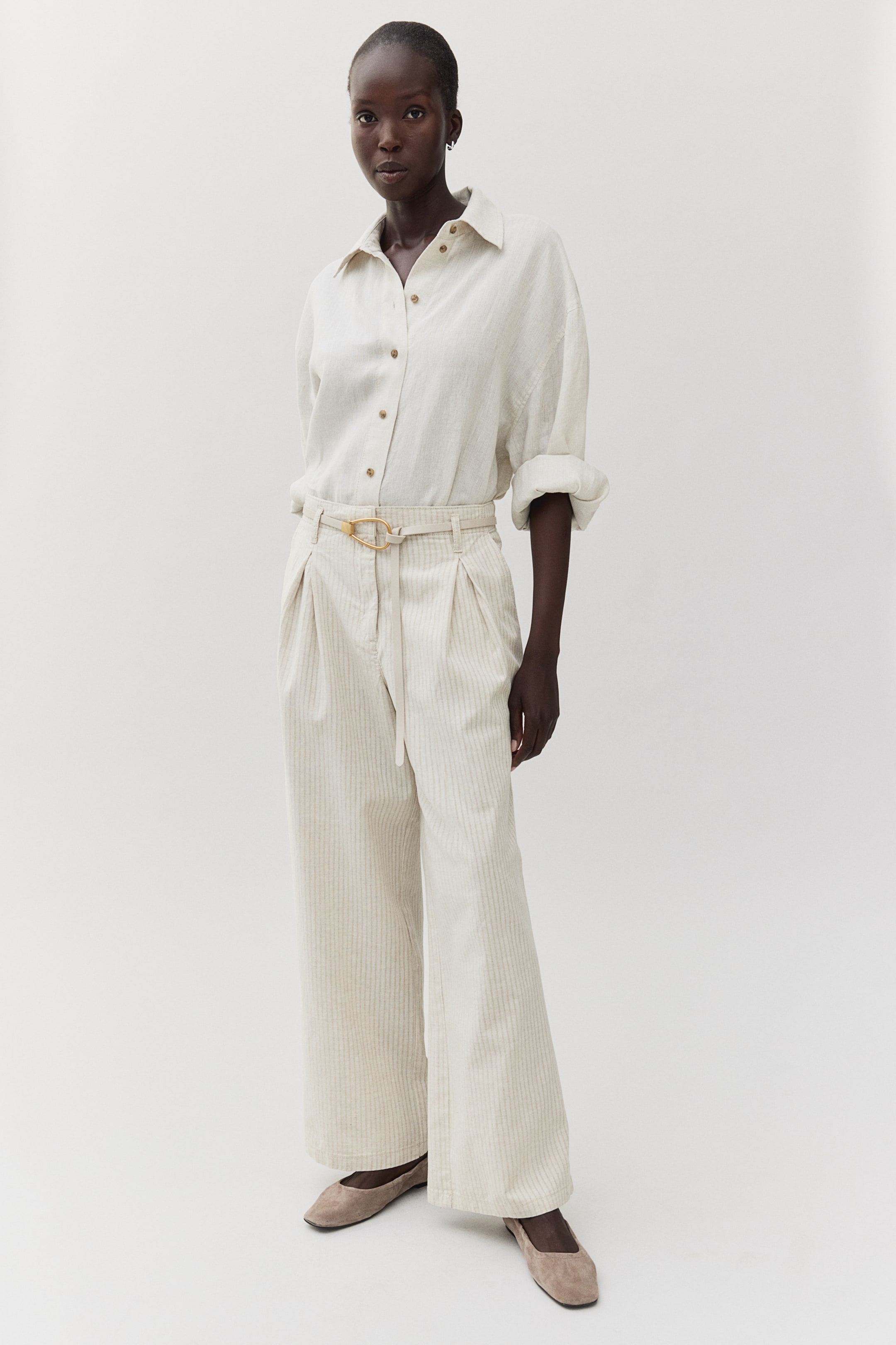 Wide-leg Linen-blend Pants