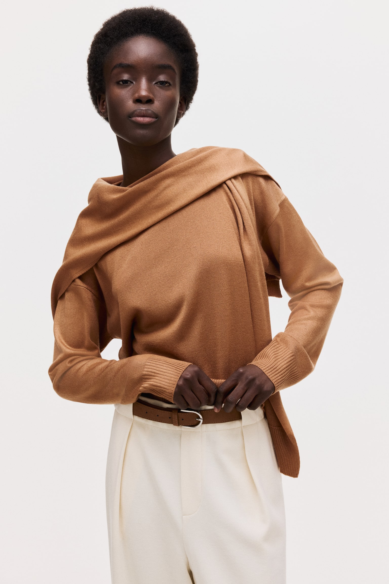 Scarf-detail jumper - Light brown - 2